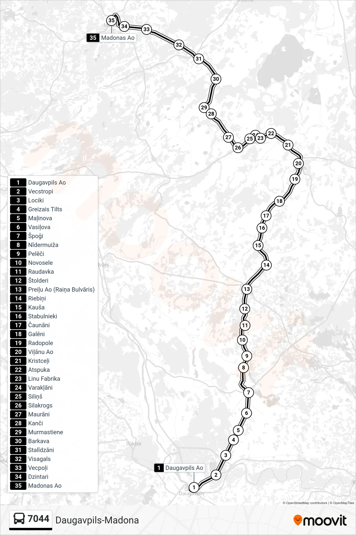 7044 bus Line (Madonas Ao) route and stops on a map