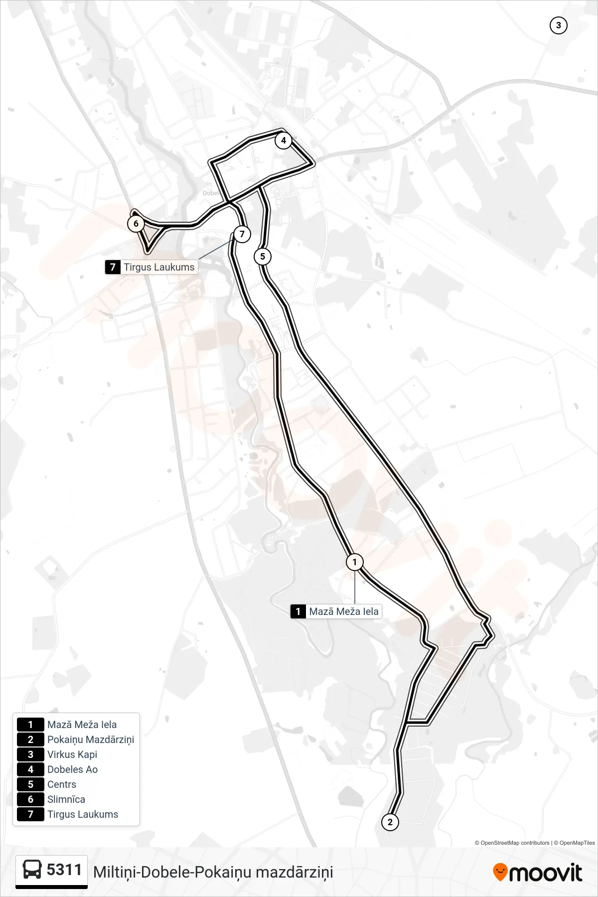 5311 bus Line (Dobeles Ao) route and stops on a map