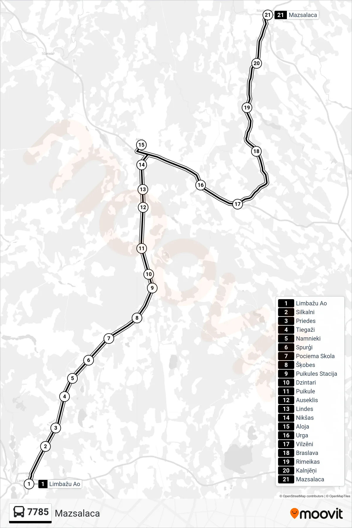 7785 bus Line (Mazsalaca) route and stops on a map