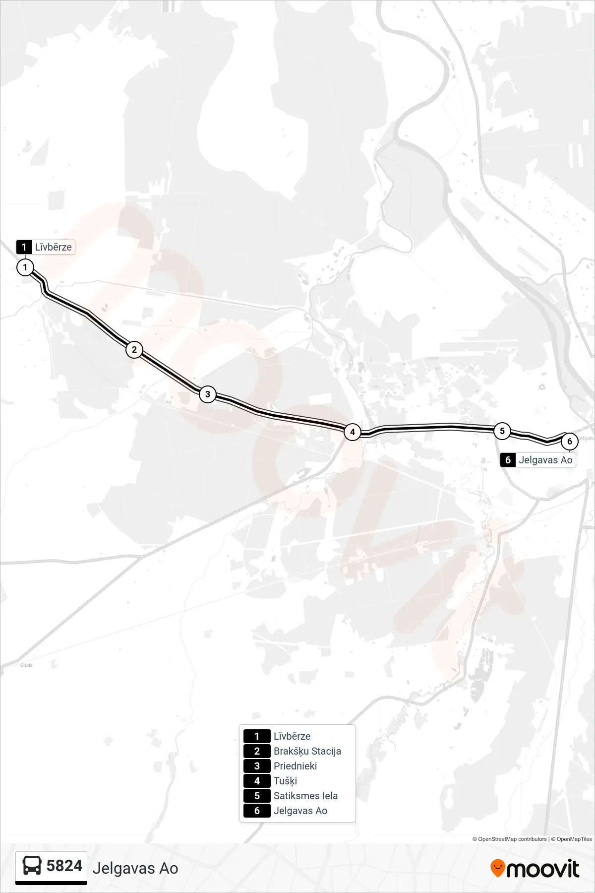 5824 bus Line (Jelgavas Ao) route and stops on a map