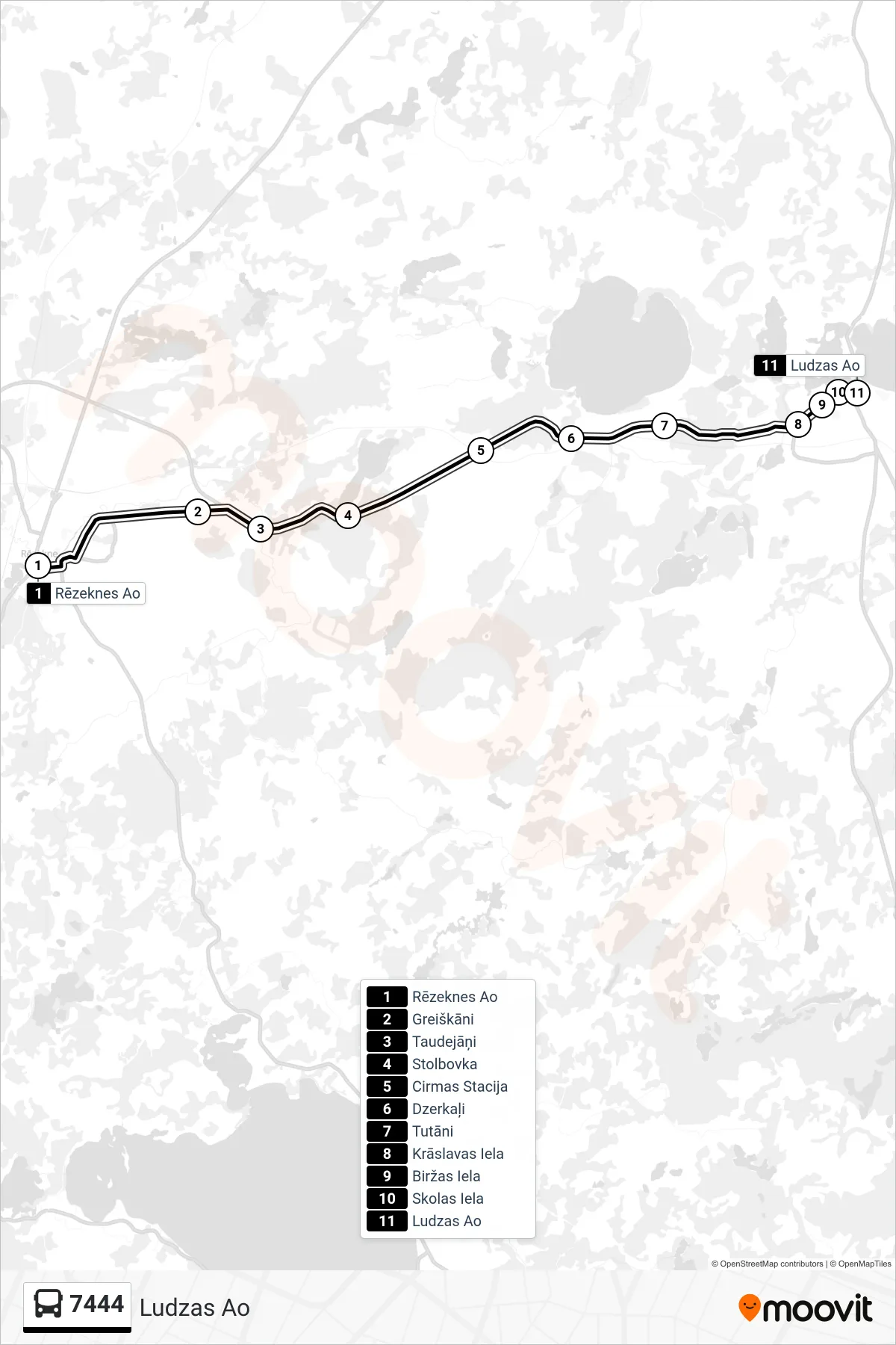 7444 bus Line (Ludzas Ao) route and stops on a map
