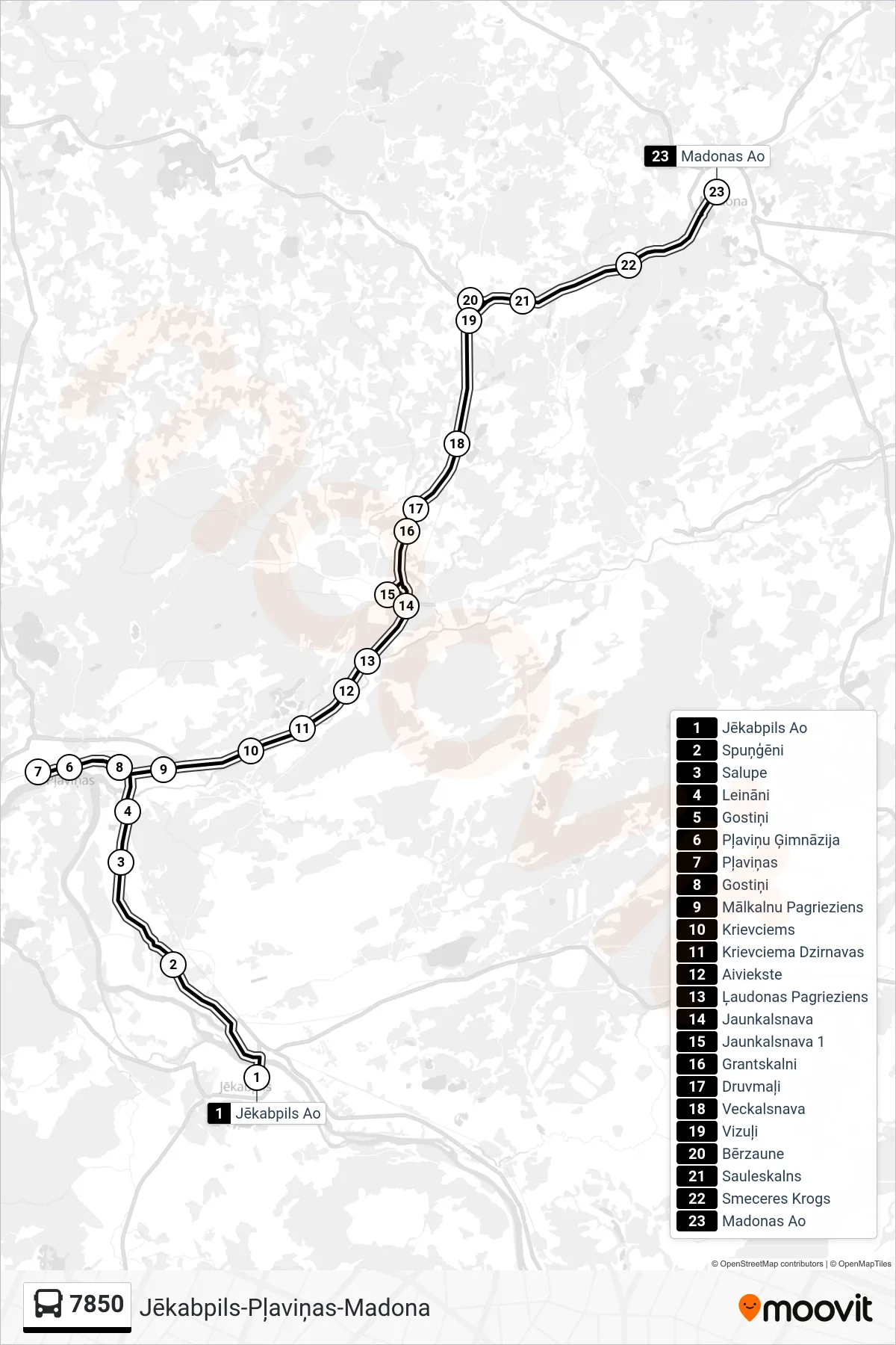 7850 bus Line (Madonas Ao) route and stops on a map