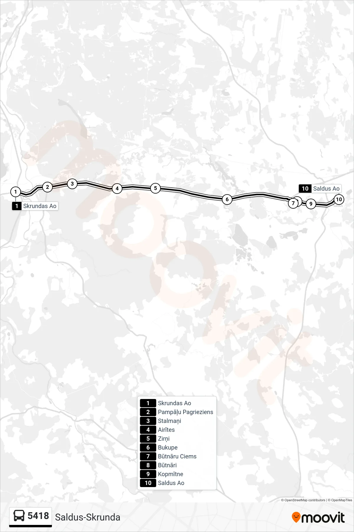 5418 bus Line (Saldus Ao) route and stops on a map