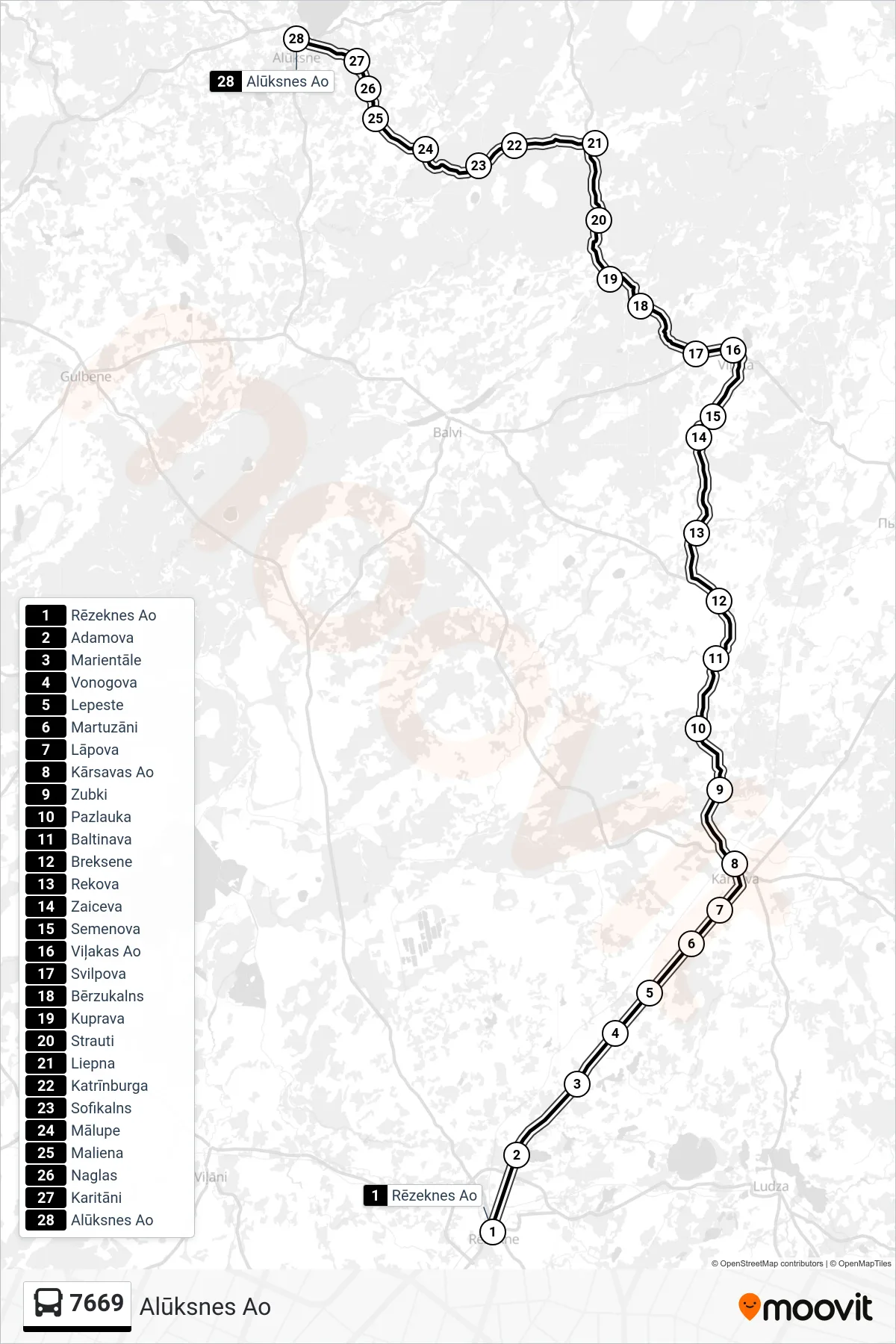 7669 bus Line (Alūksnes Ao) route and stops on a map