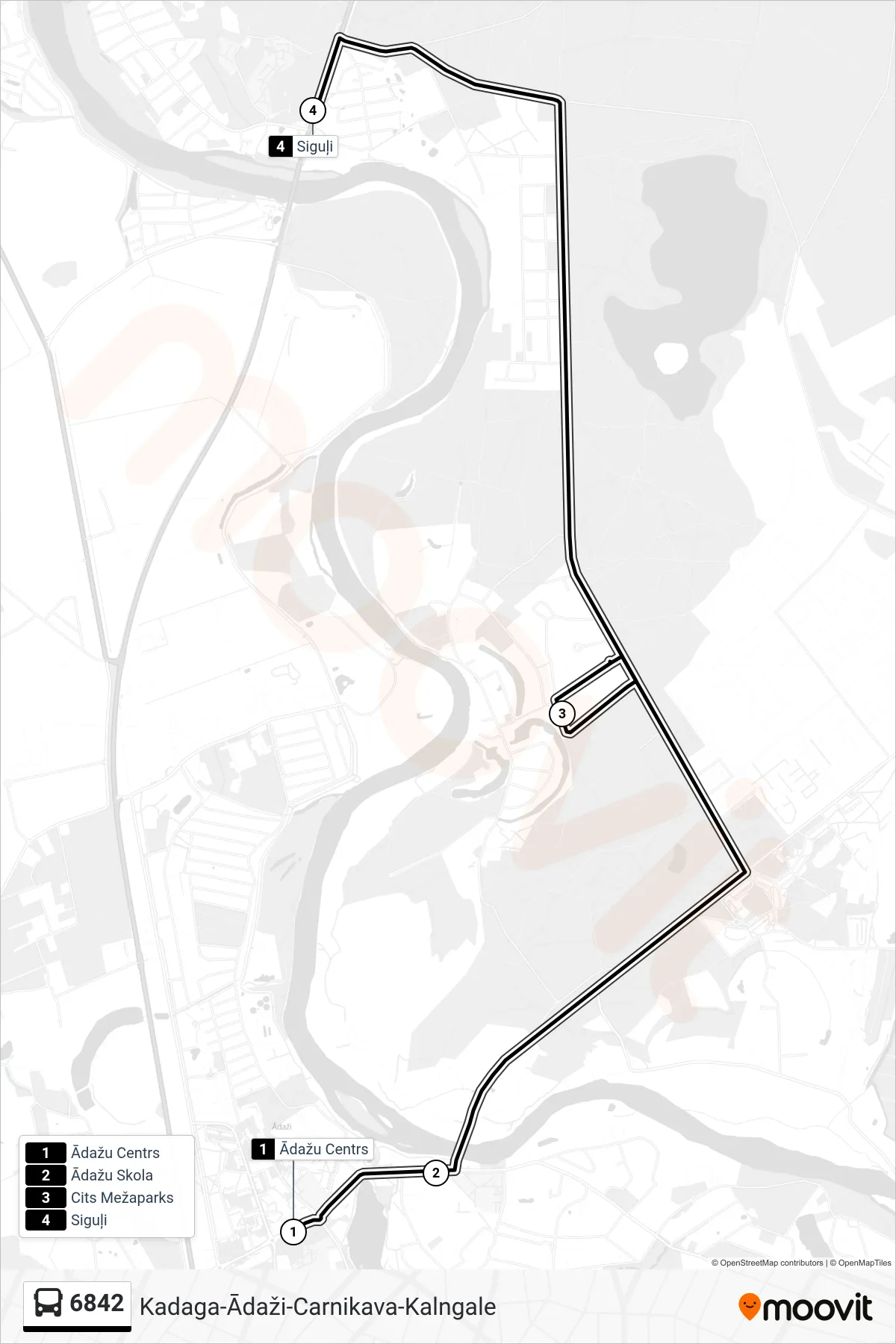 6842 bus Line (Siguļi) route and stops on a map