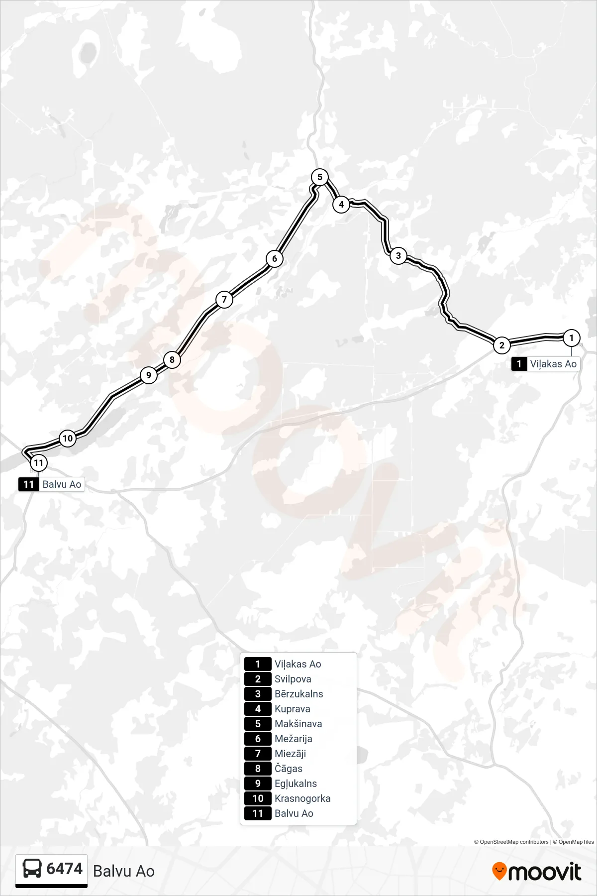 6474 bus Line (Balvu Ao) route and stops on a map