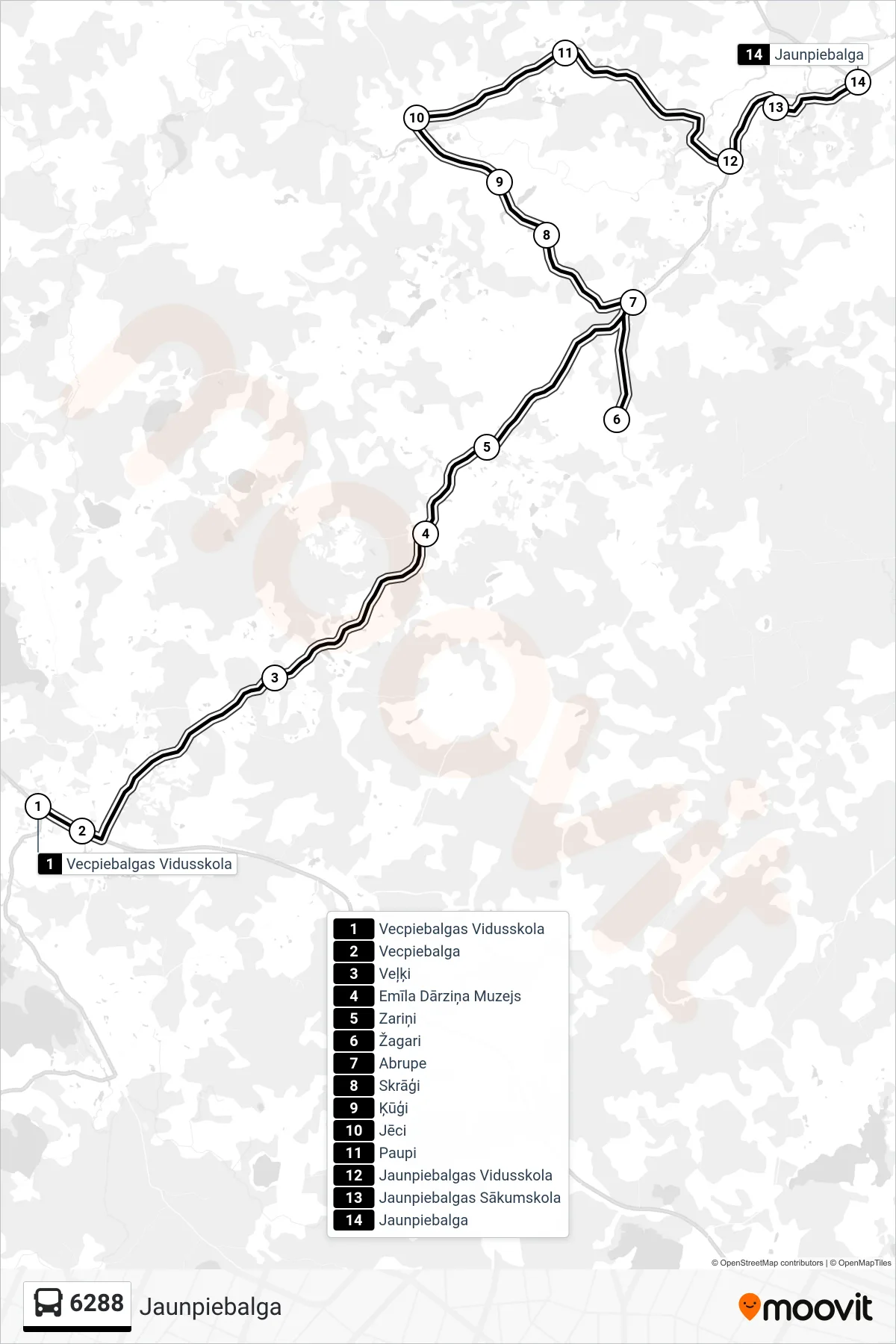 6288 bus Line (Jaunpiebalga) route and stops on a map