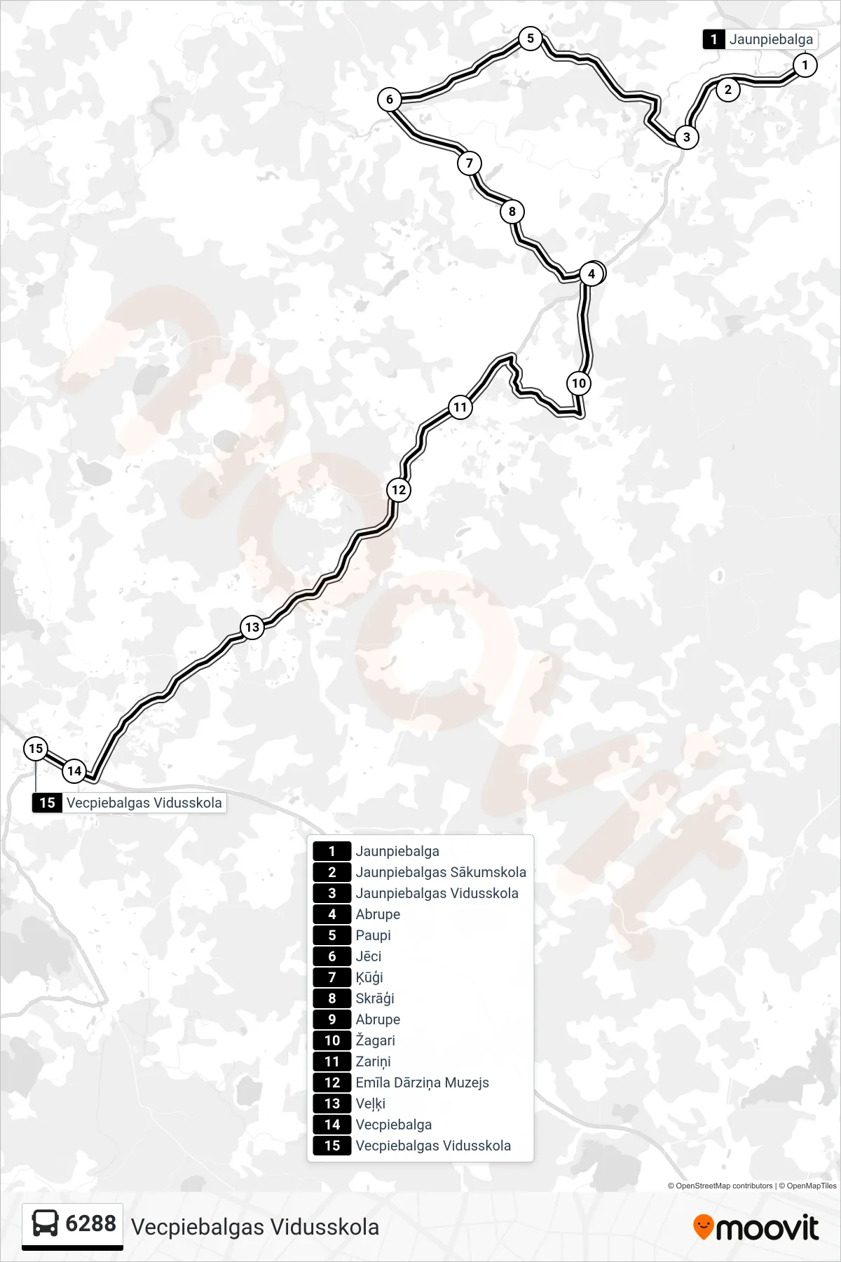 6288 bus Line (Vecpiebalgas Vidusskola) route and stops on a map
