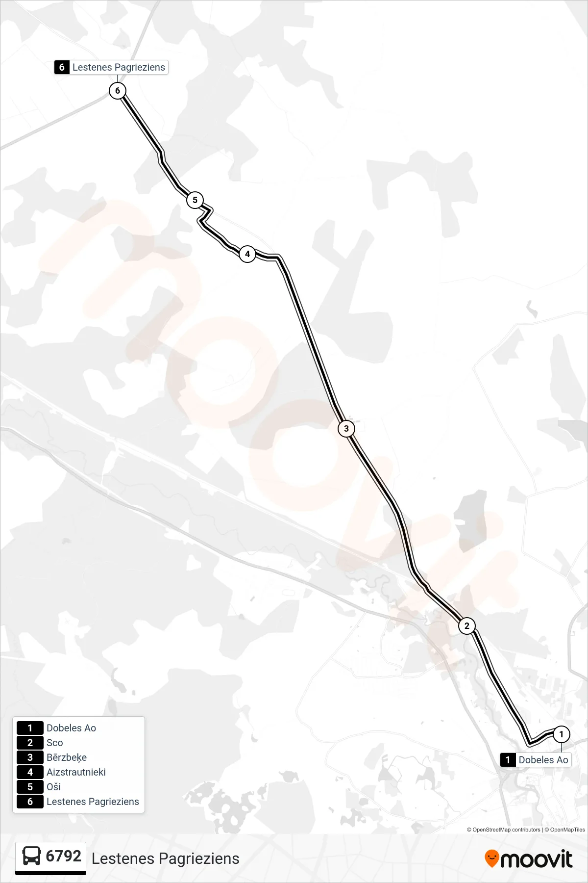 6792 bus Line (Lestenes Pagrieziens) route and stops on a map