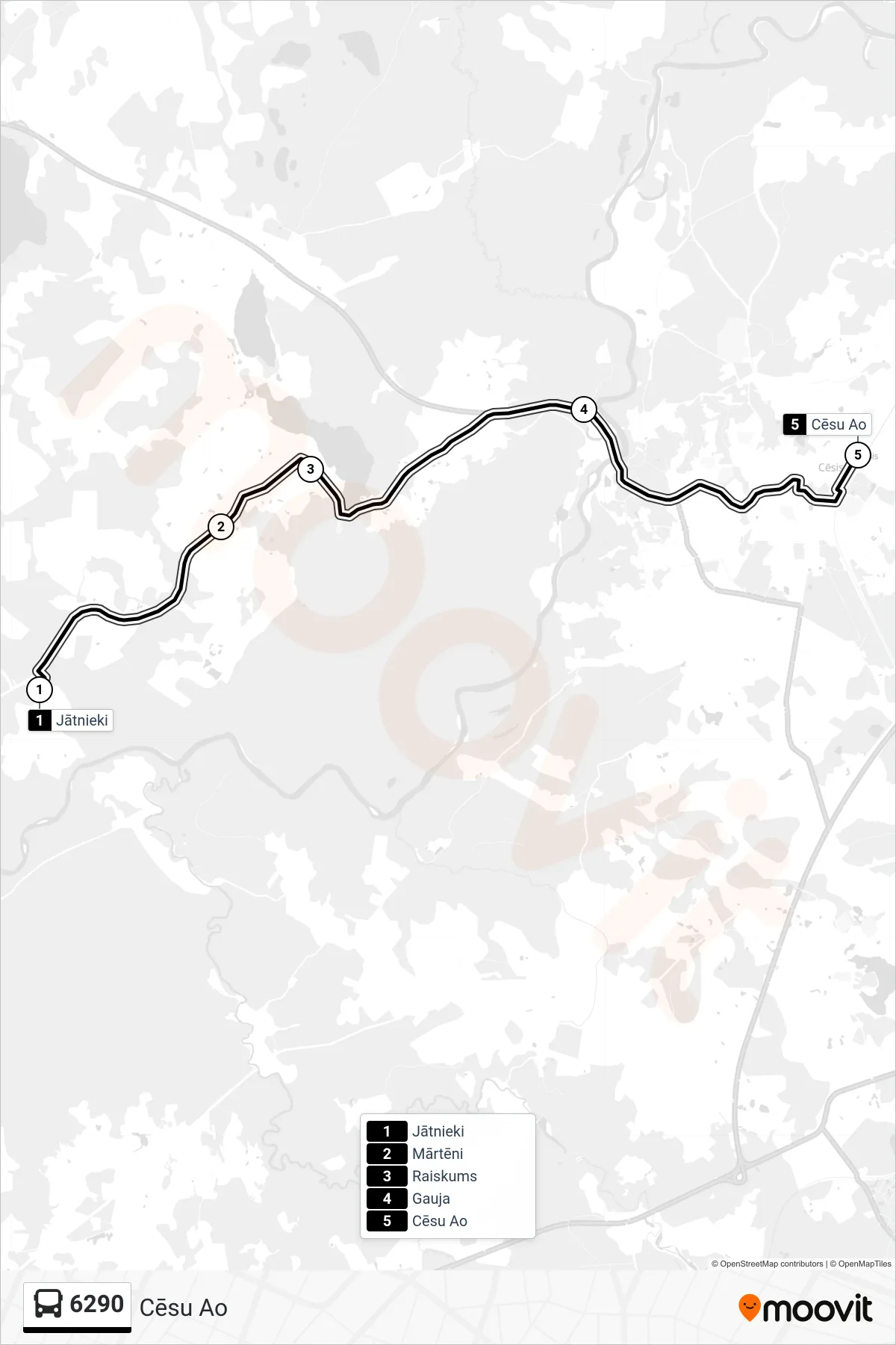6290 bus Line (Cēsu Ao) route and stops on a map