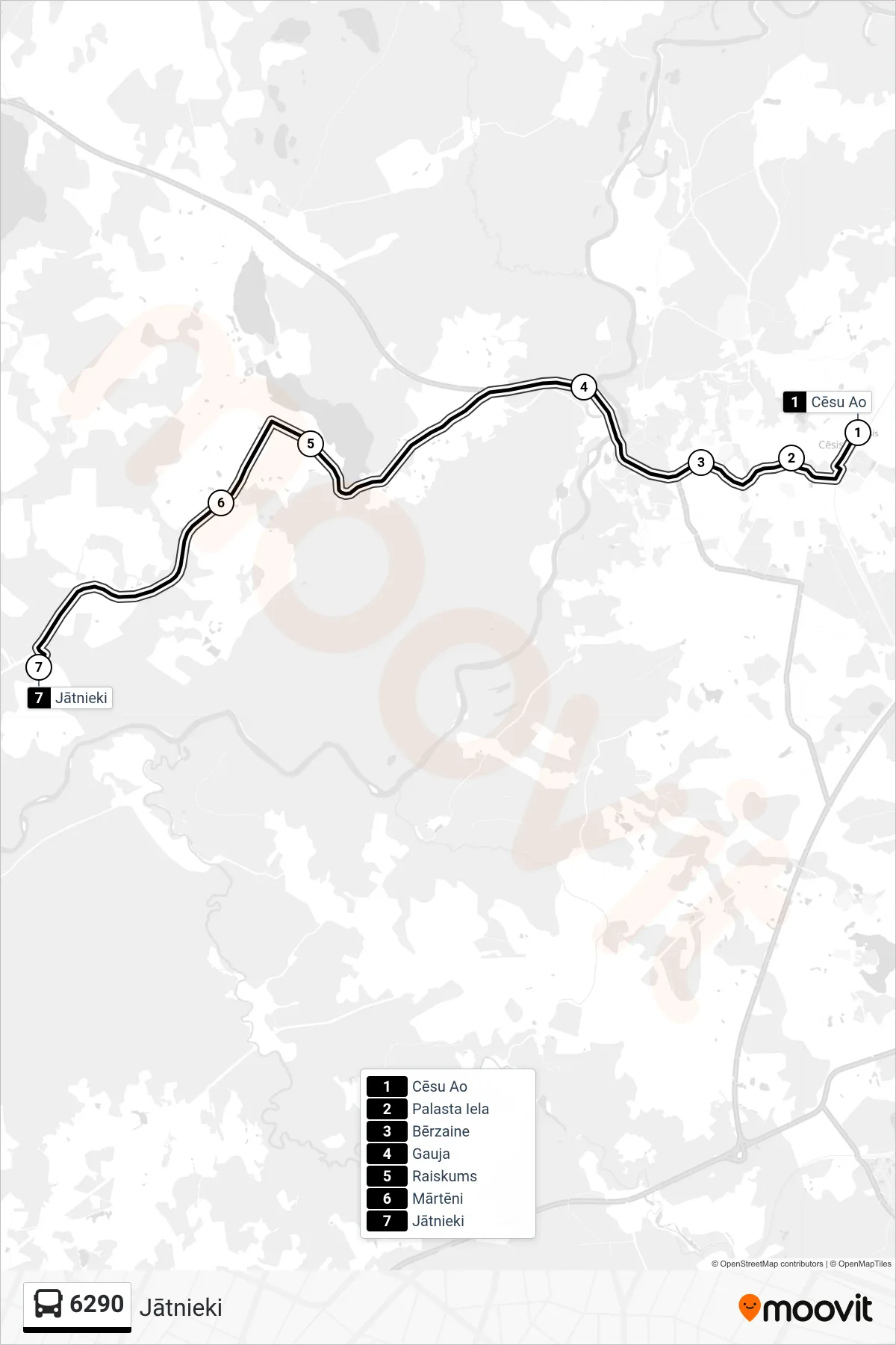 6290 bus Line (Jātnieki) route and stops on a map