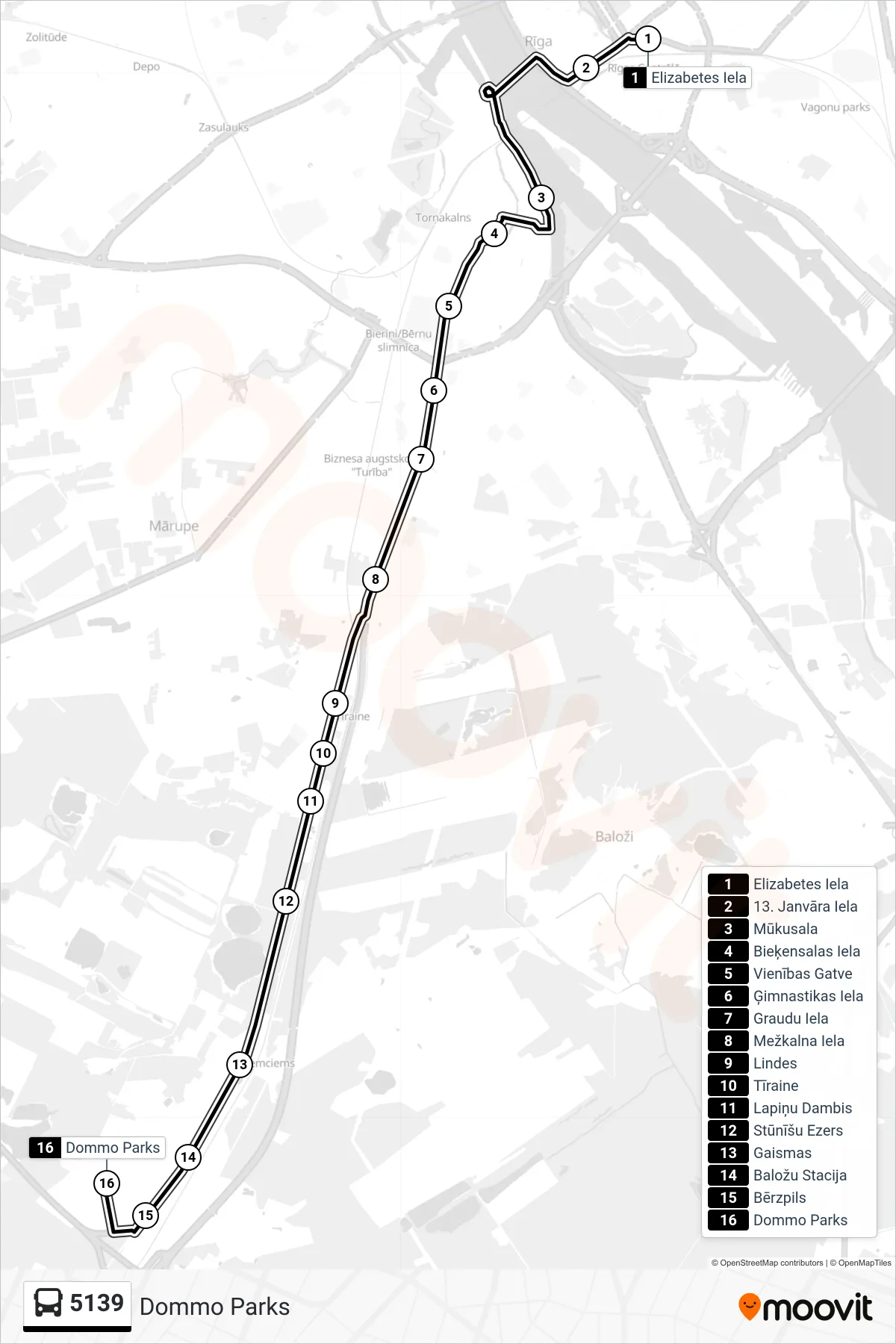 5139 bus Line (Dommo Parks) route and stops on a map