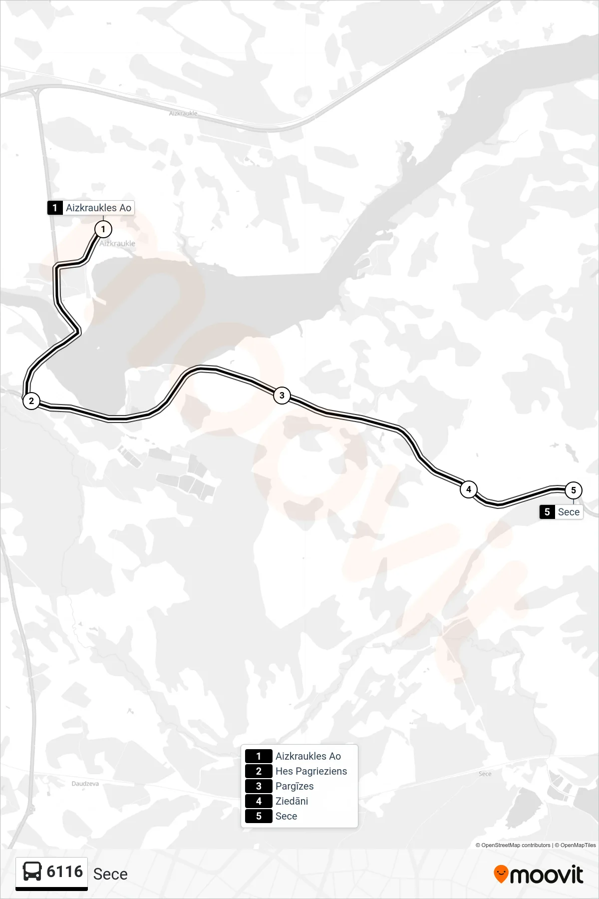 6116 bus Line (Sece) route and stops on a map