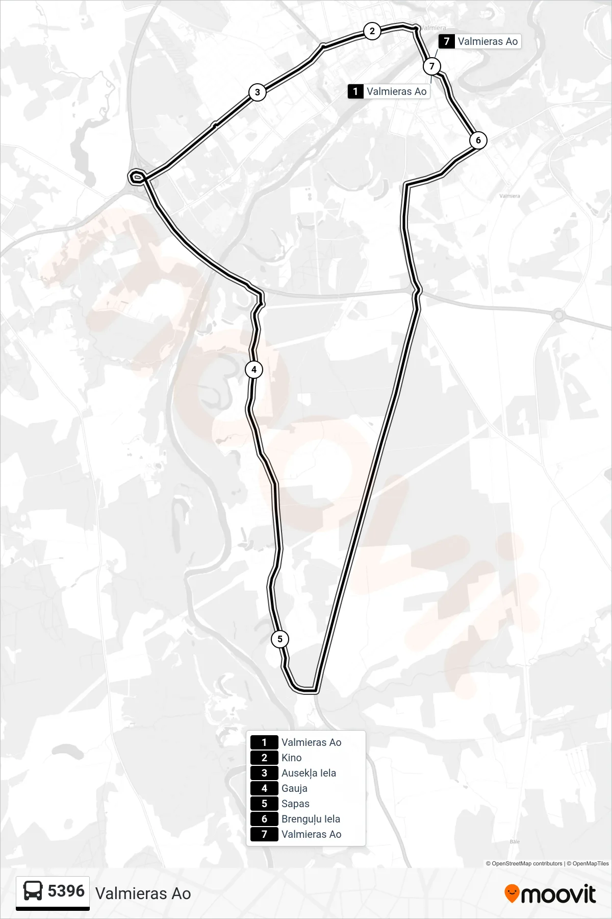 5396 bus Line (Valmieras Ao) route and stops on a map