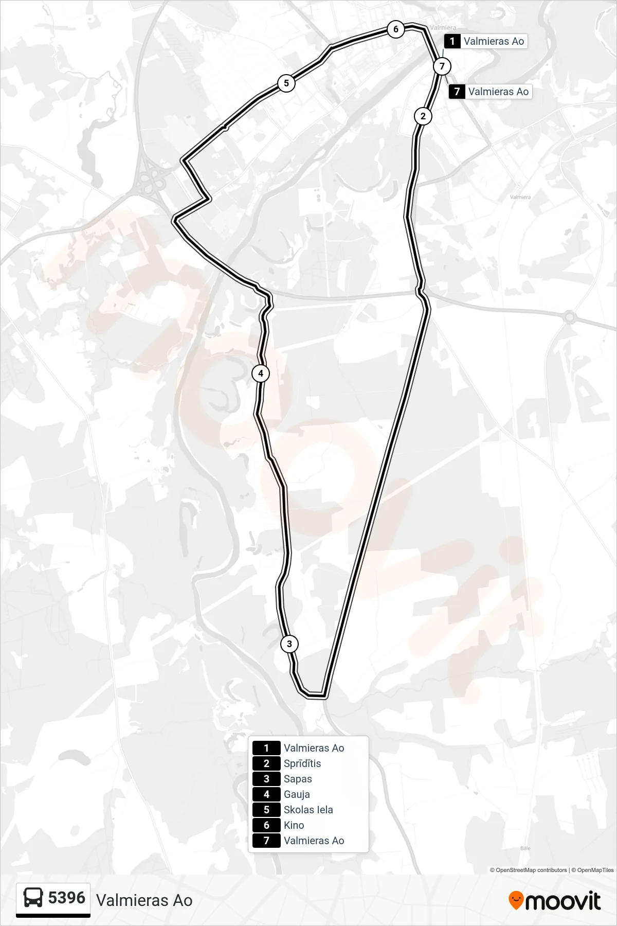 5396 bus Line (Valmieras Ao) route and stops on a map