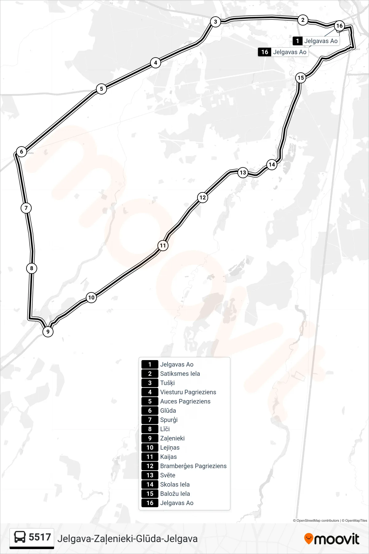 5517 bus Line (Jelgavas Ao) route and stops on a map