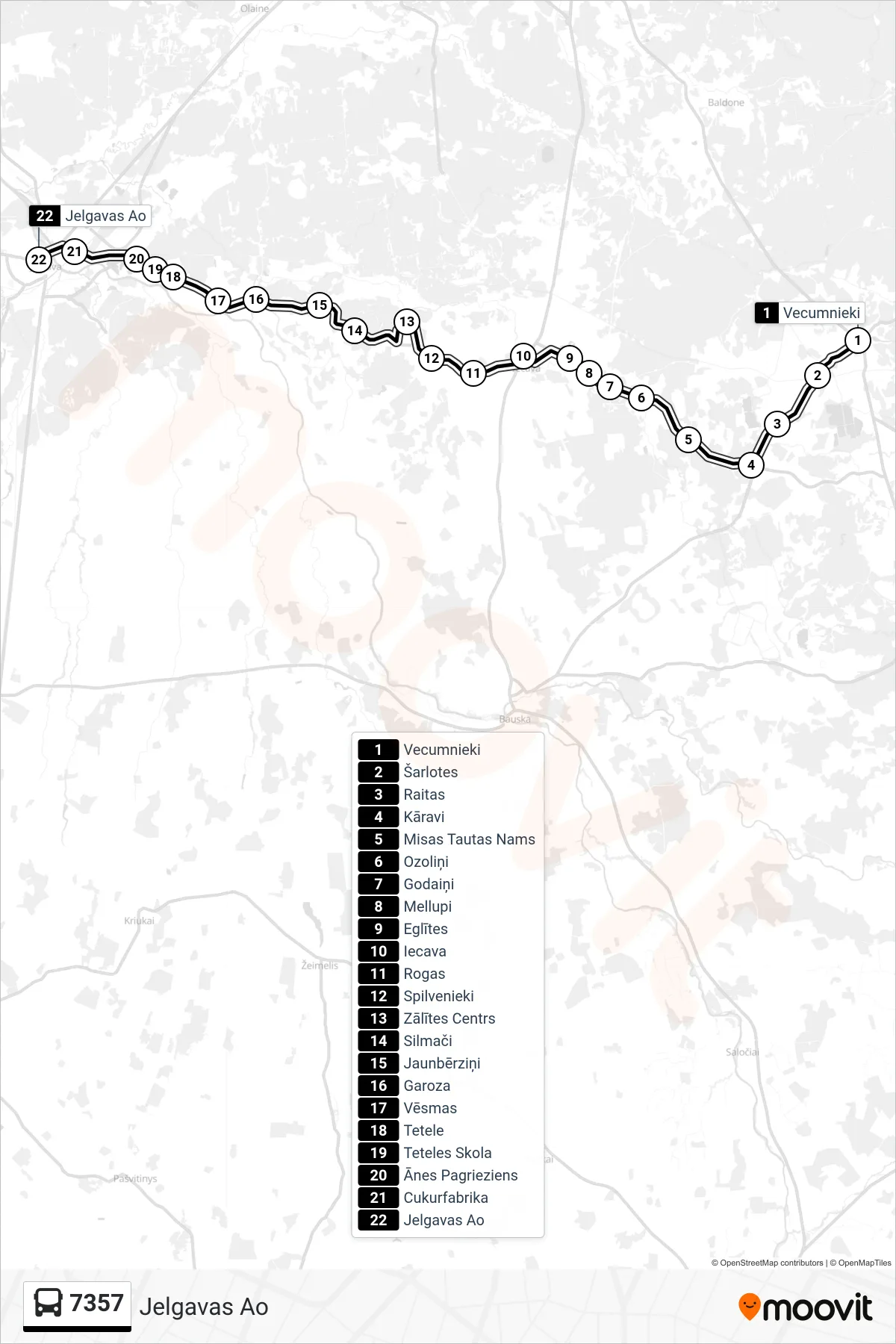 7357 bus Line (Jelgavas Ao) route and stops on a map