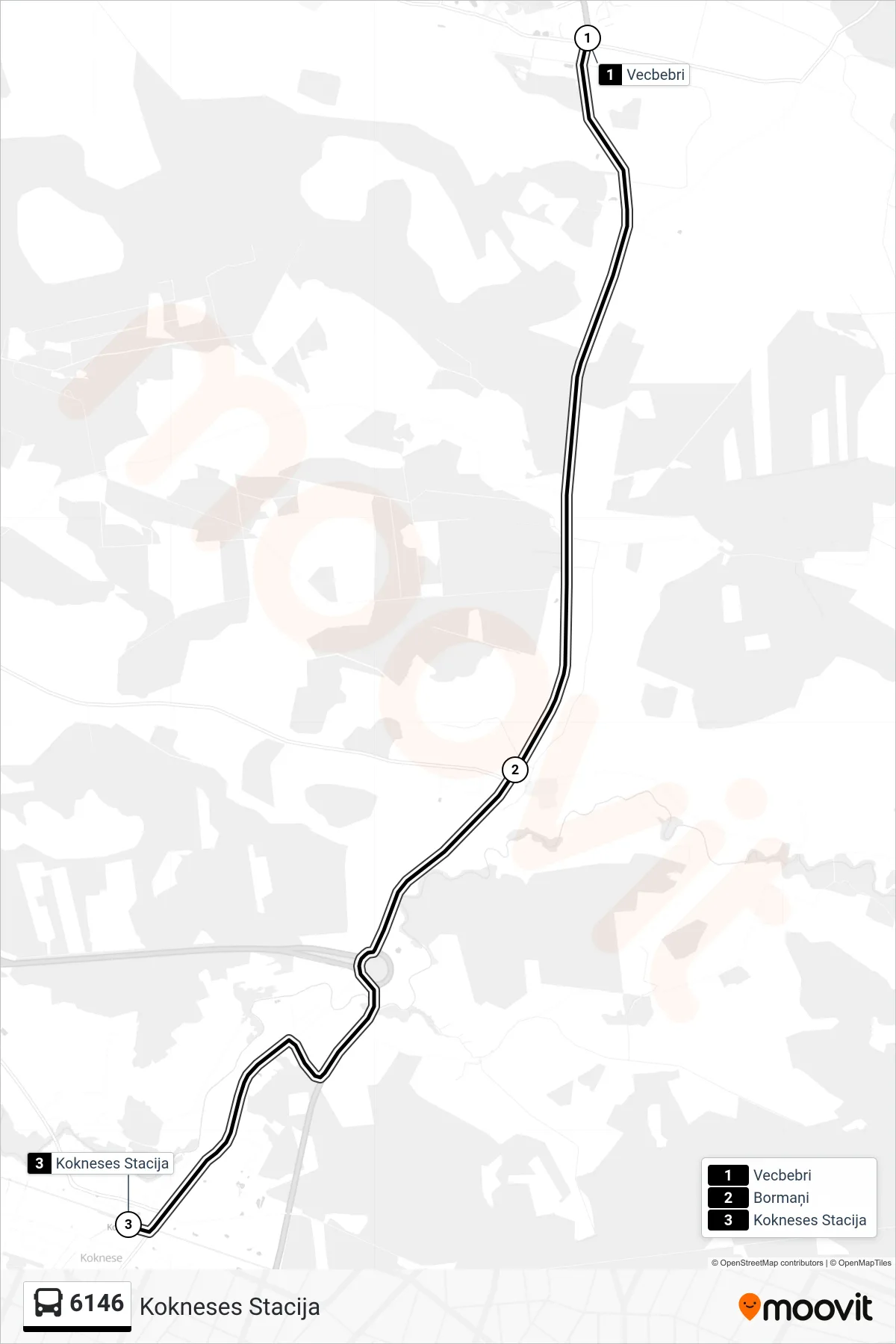6146 bus Line (Kokneses Stacija) route and stops on a map