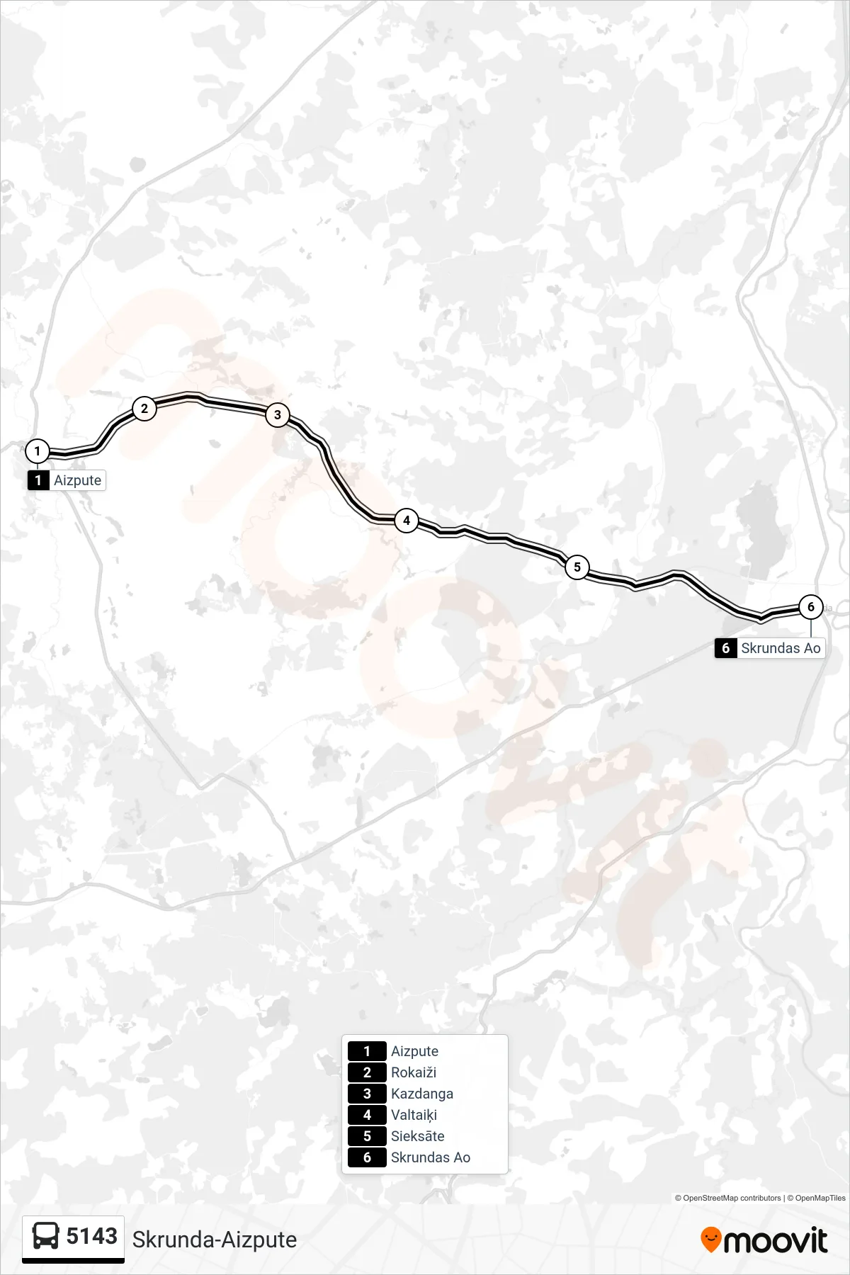 5143 bus Line (Skrundas Ao) route and stops on a map