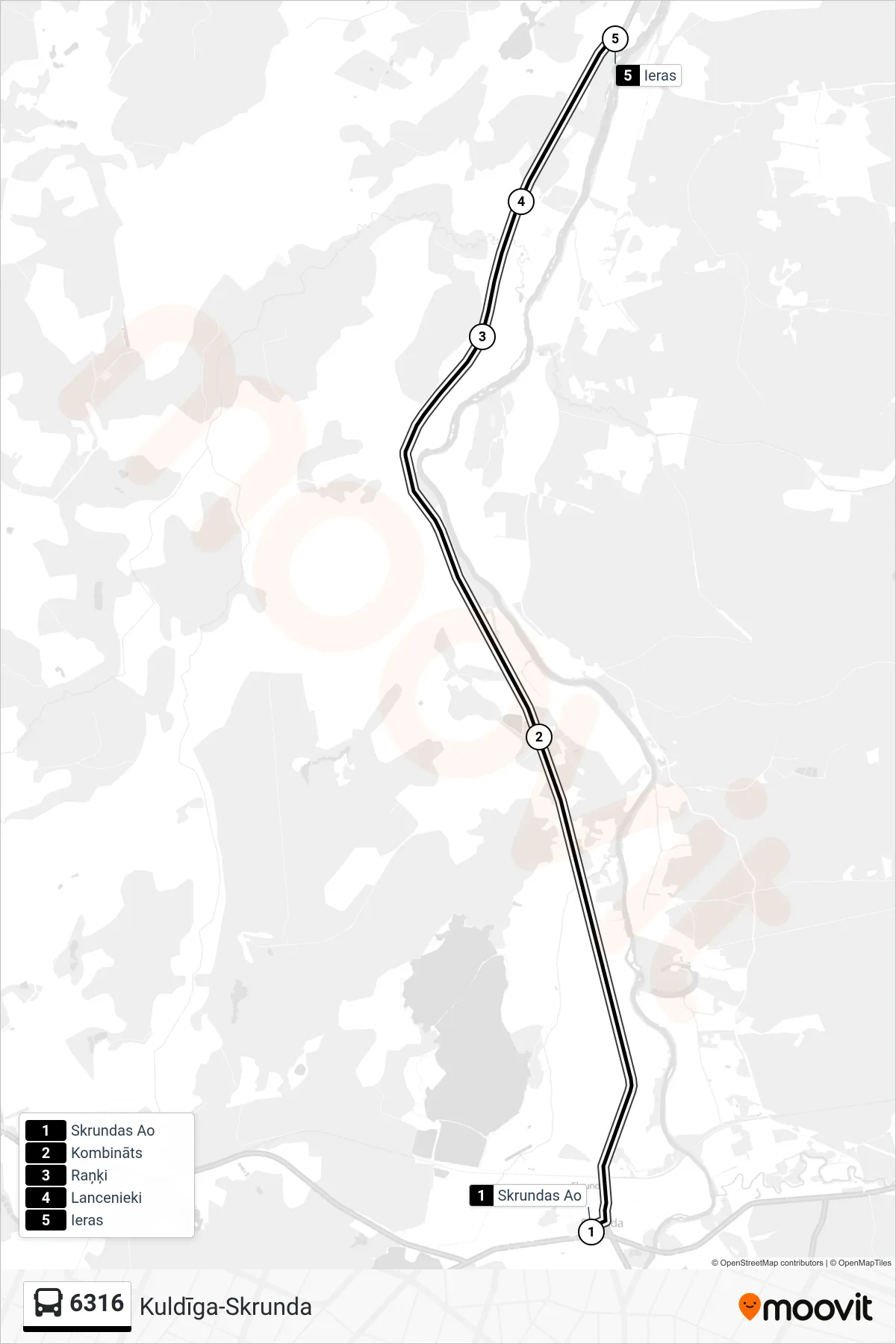 6316 bus Line (Ieras) route and stops on a map