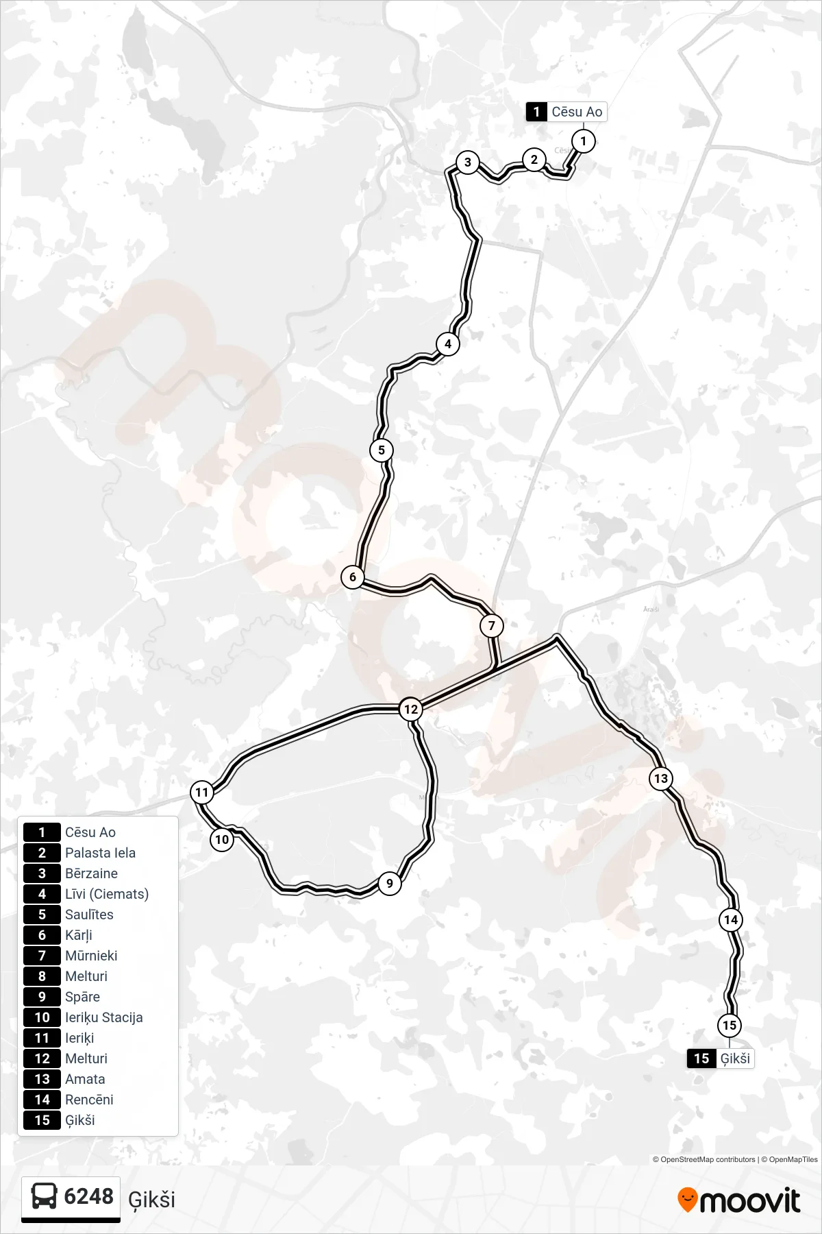 6248 bus Line (Ģikši) route and stops on a map
