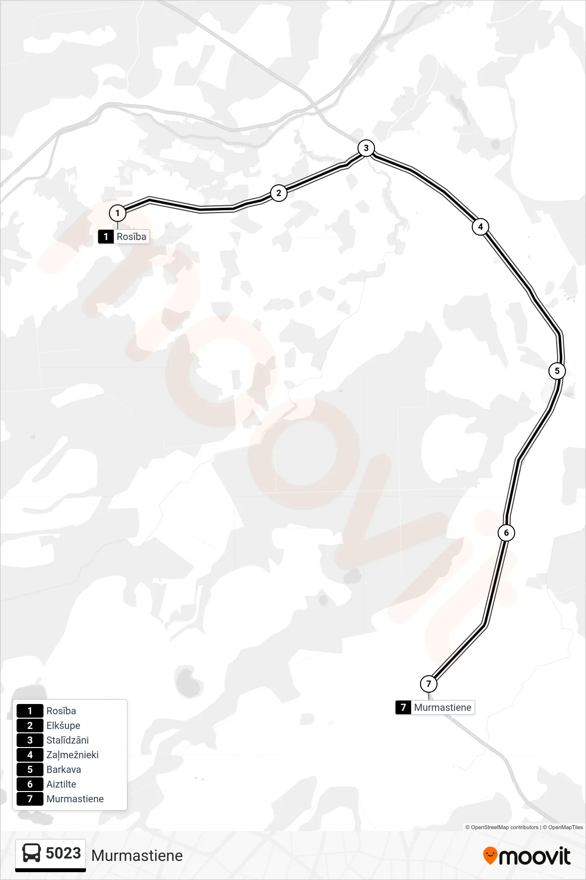 5023 bus Line (Murmastiene) route and stops on a map