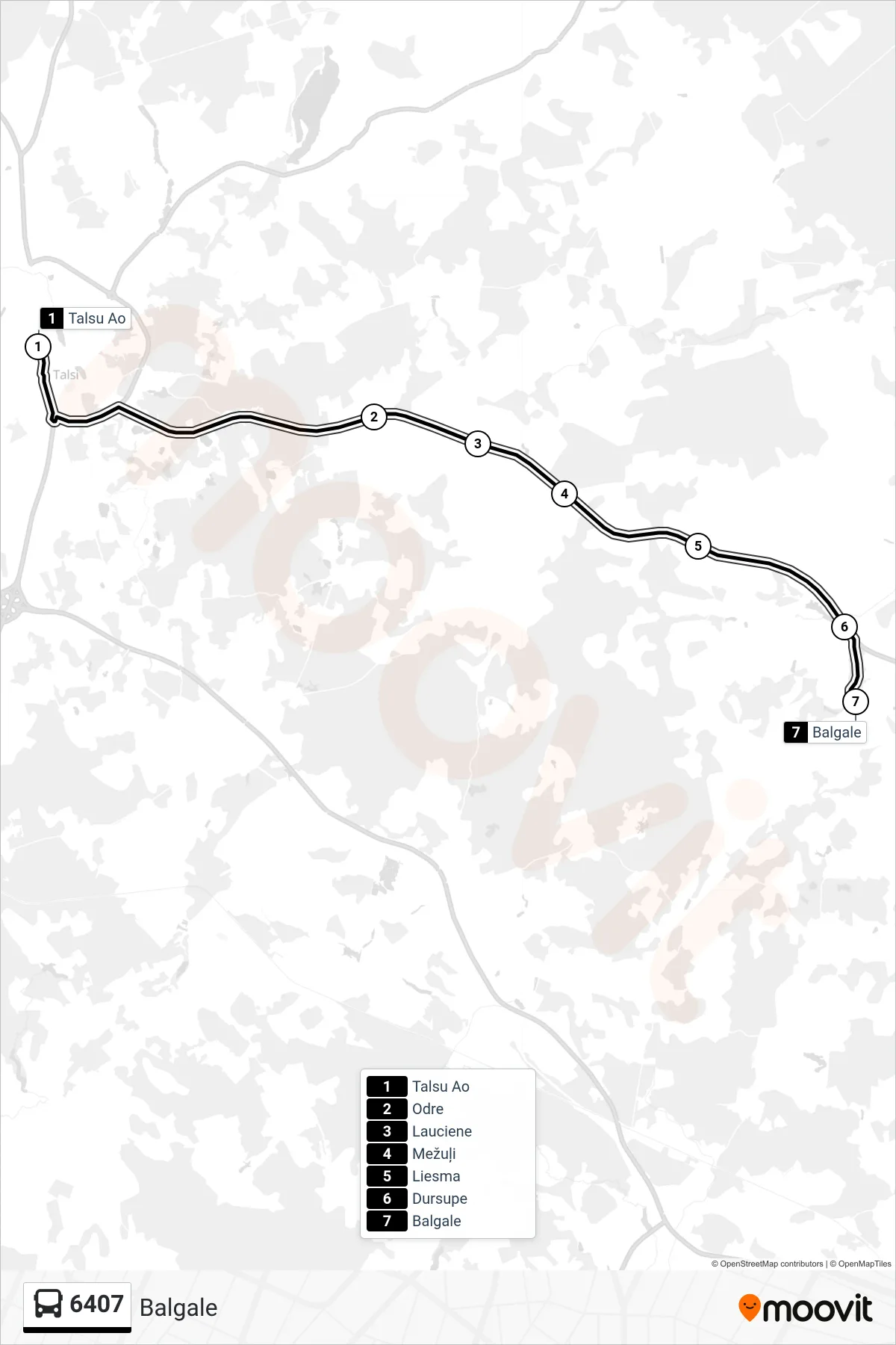 6407 bus Line (Balgale) route and stops on a map