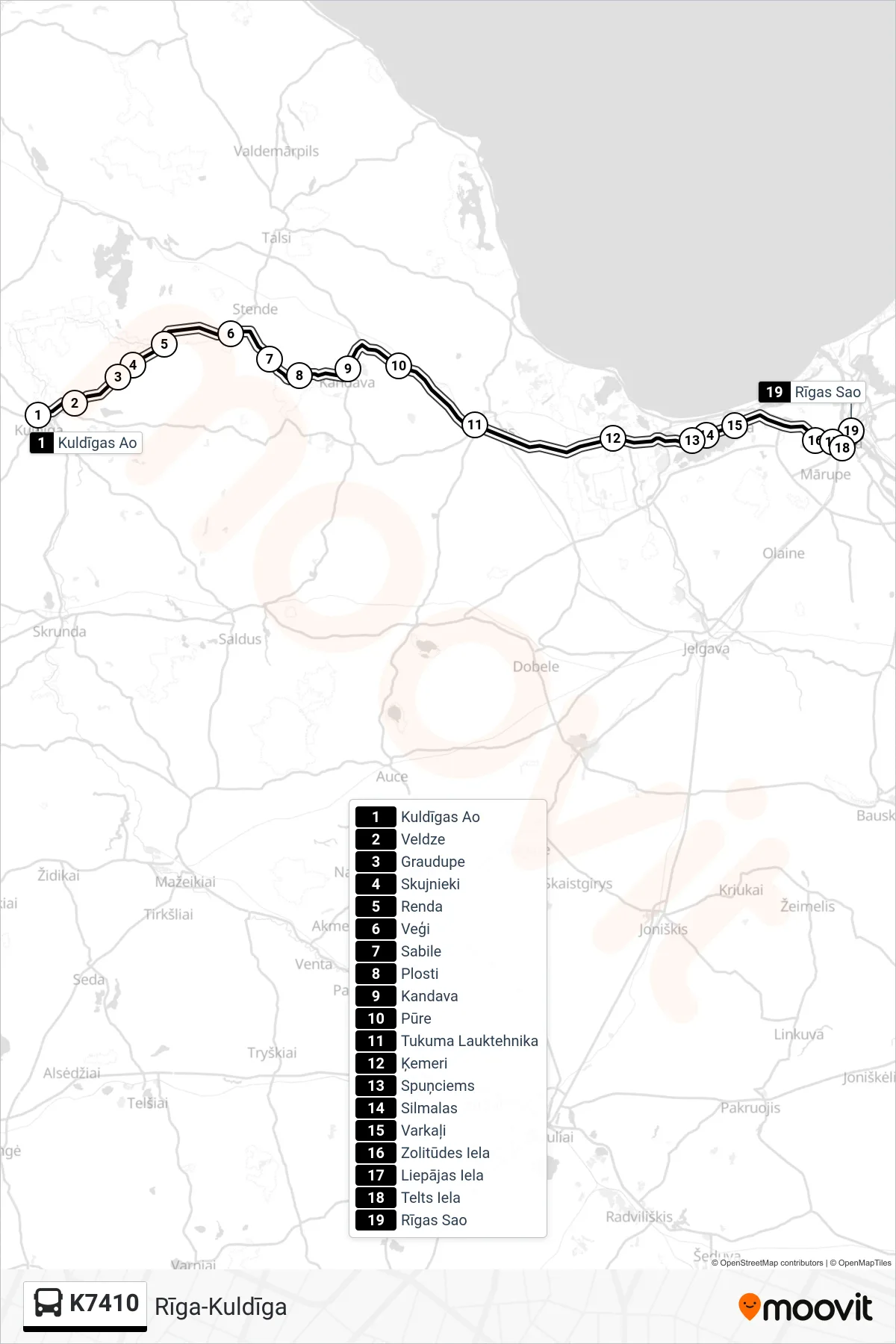 K7410 bus Line (Rīgas Sao) route and stops on a map