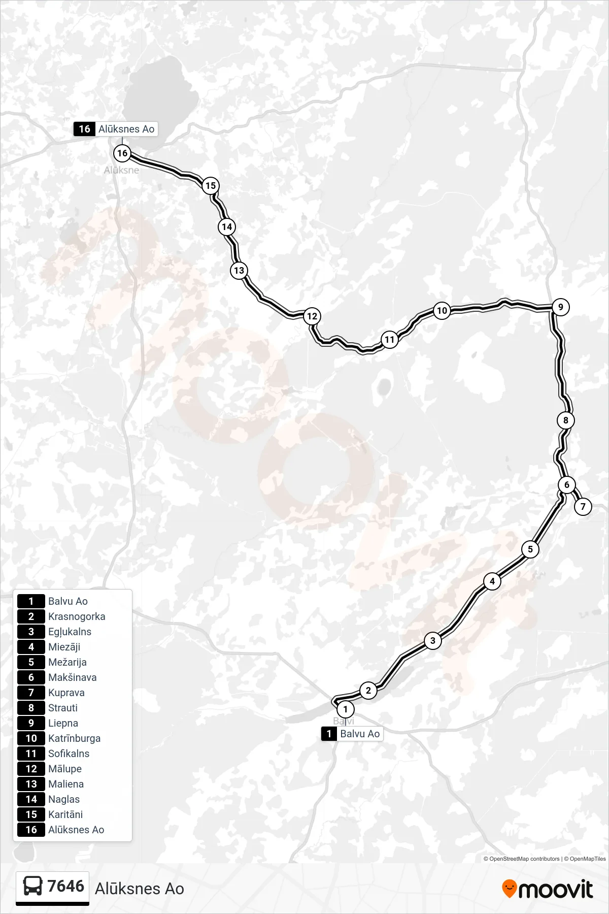 7646 bus Line (Alūksnes Ao) route and stops on a map