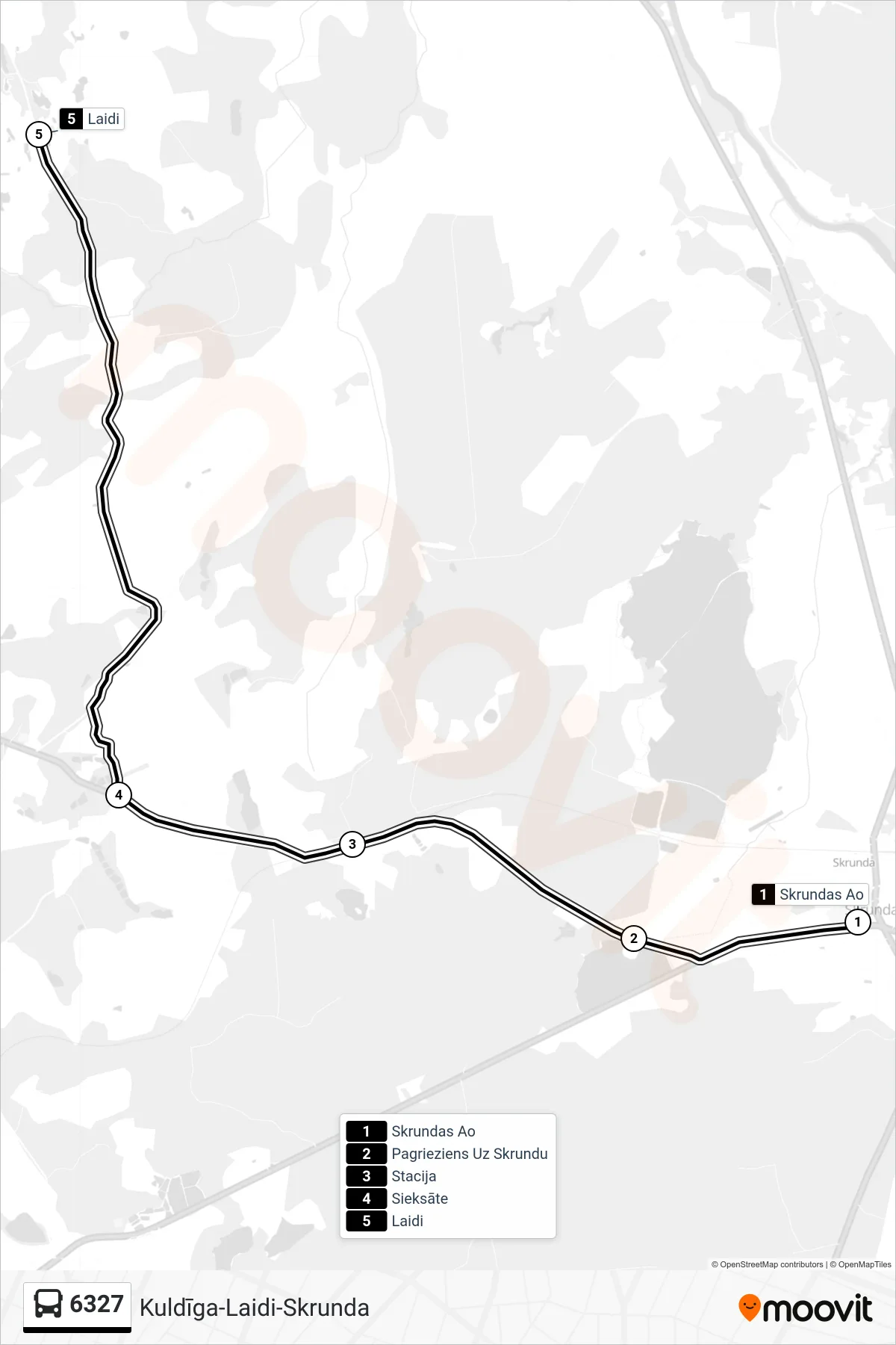 6327 bus Line (Laidi) route and stops on a map