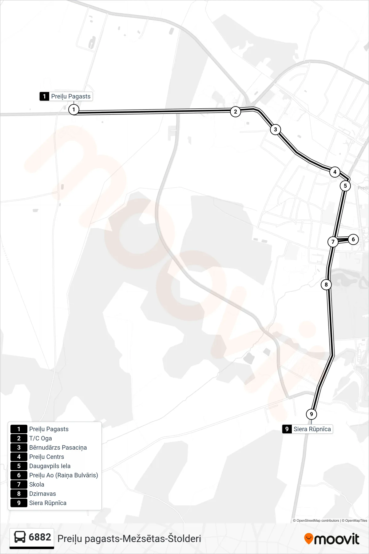 6882 bus Line (Siera Rūpnīca) route and stops on a map