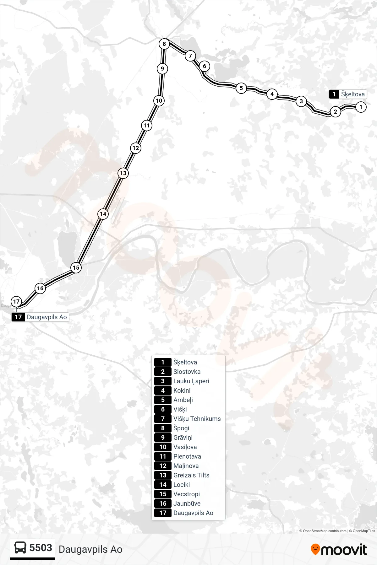 5503 bus Line (Daugavpils Ao) route and stops on a map