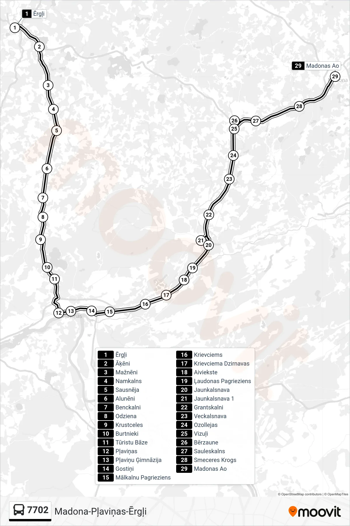 7702 bus Line (Madonas Ao) route and stops on a map