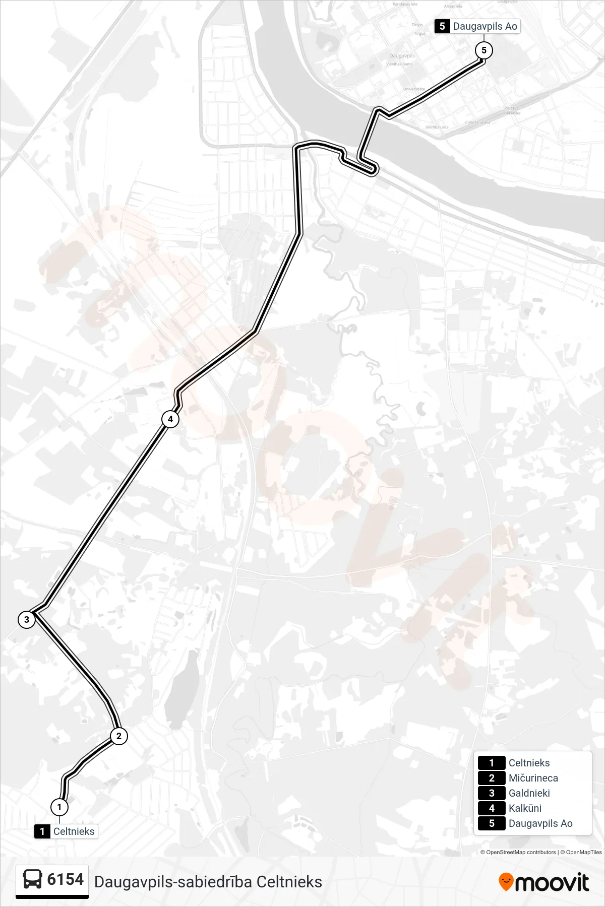 6154 bus Line (Daugavpils Ao) route and stops on a map