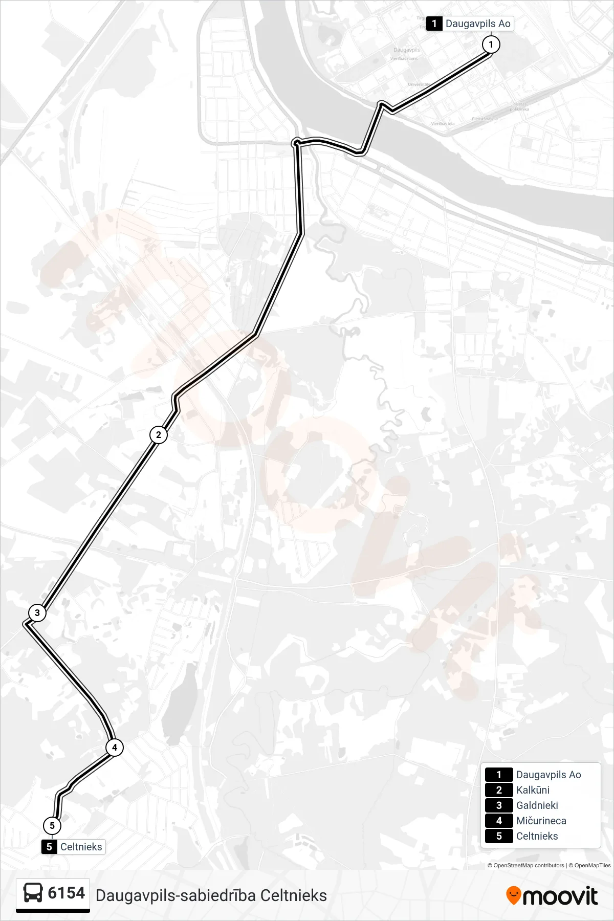 6154 bus Line (Celtnieks) route and stops on a map
