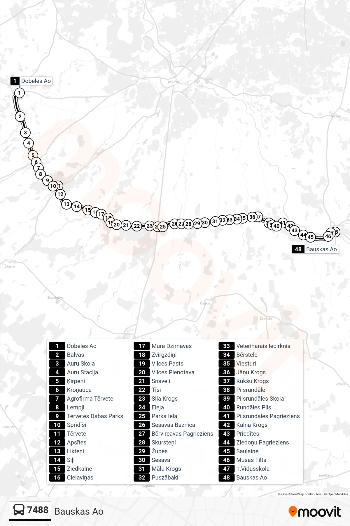 7488 bus Line (Bauskas Ao) route and stops on a map