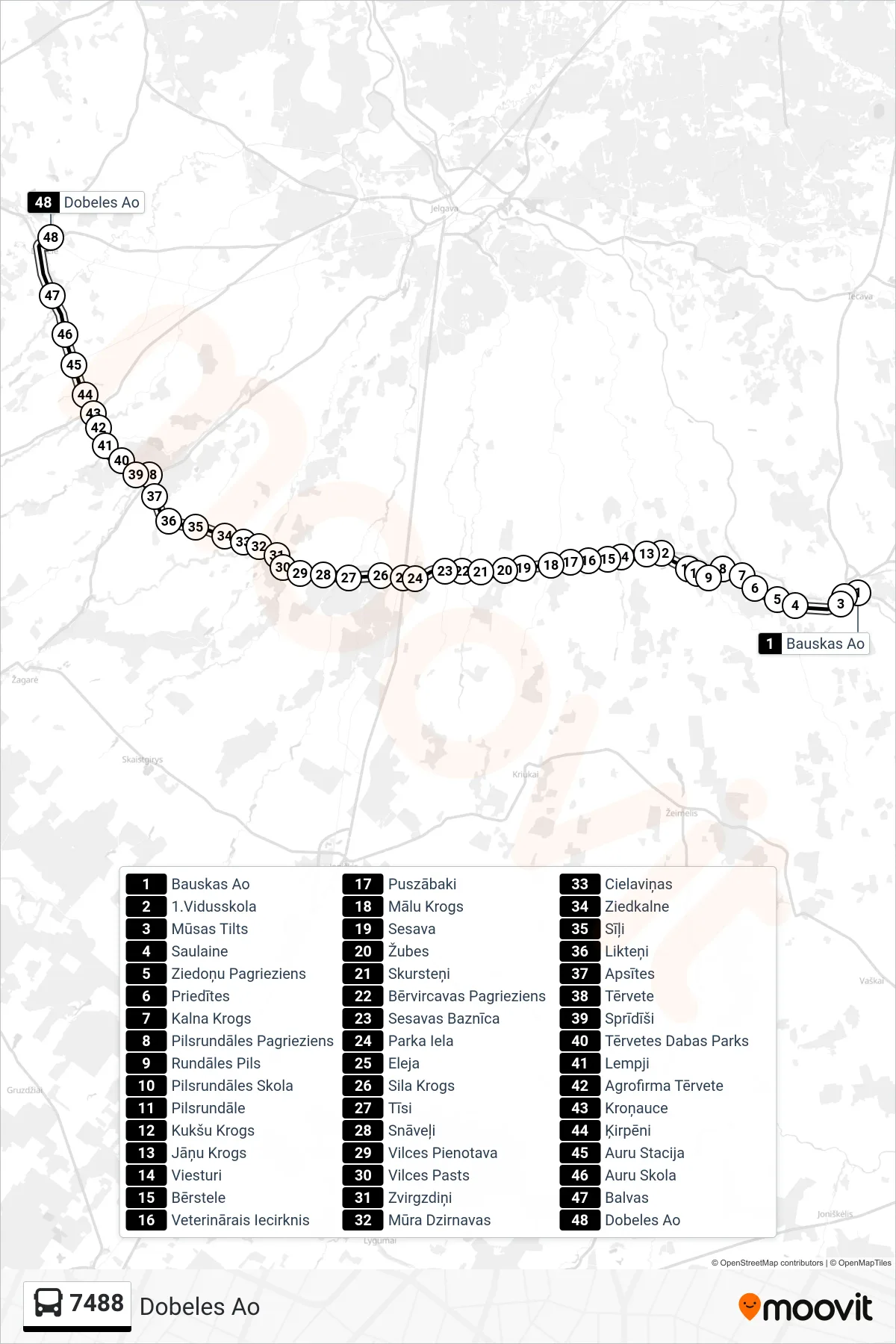 7488 bus Line (Dobeles Ao) route and stops on a map