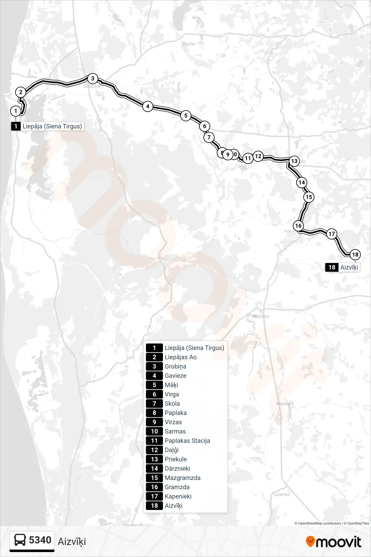 5340 bus Line (Aizvīķi) route and stops on a map