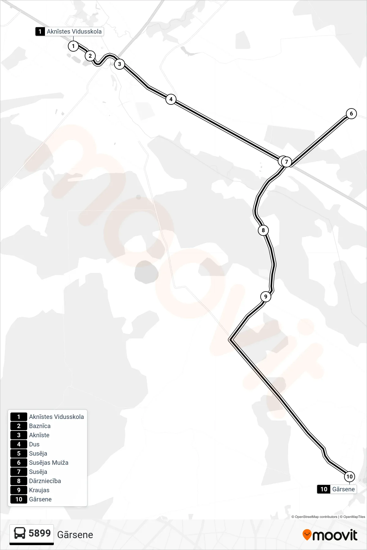 5899 bus Line (Gārsene) route and stops on a map
