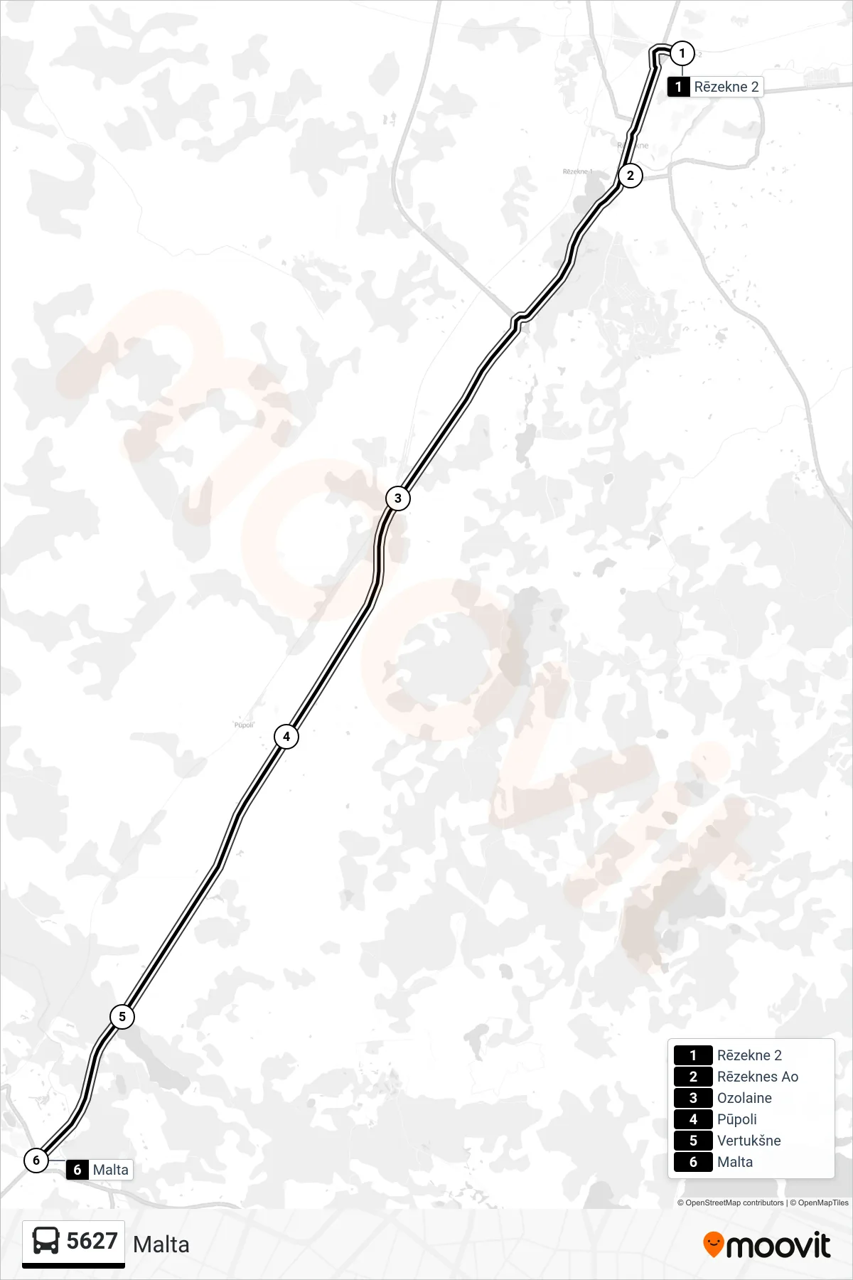 5627 bus Line (Malta) route and stops on a map