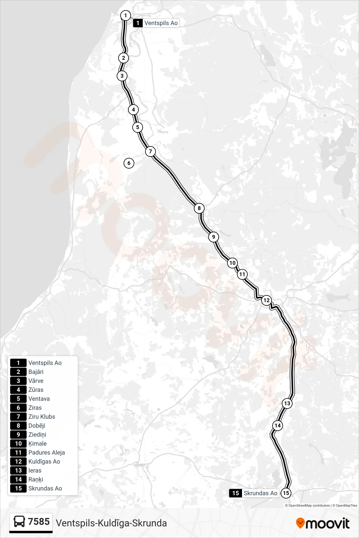 7585 bus Line (Skrundas Ao) route and stops on a map