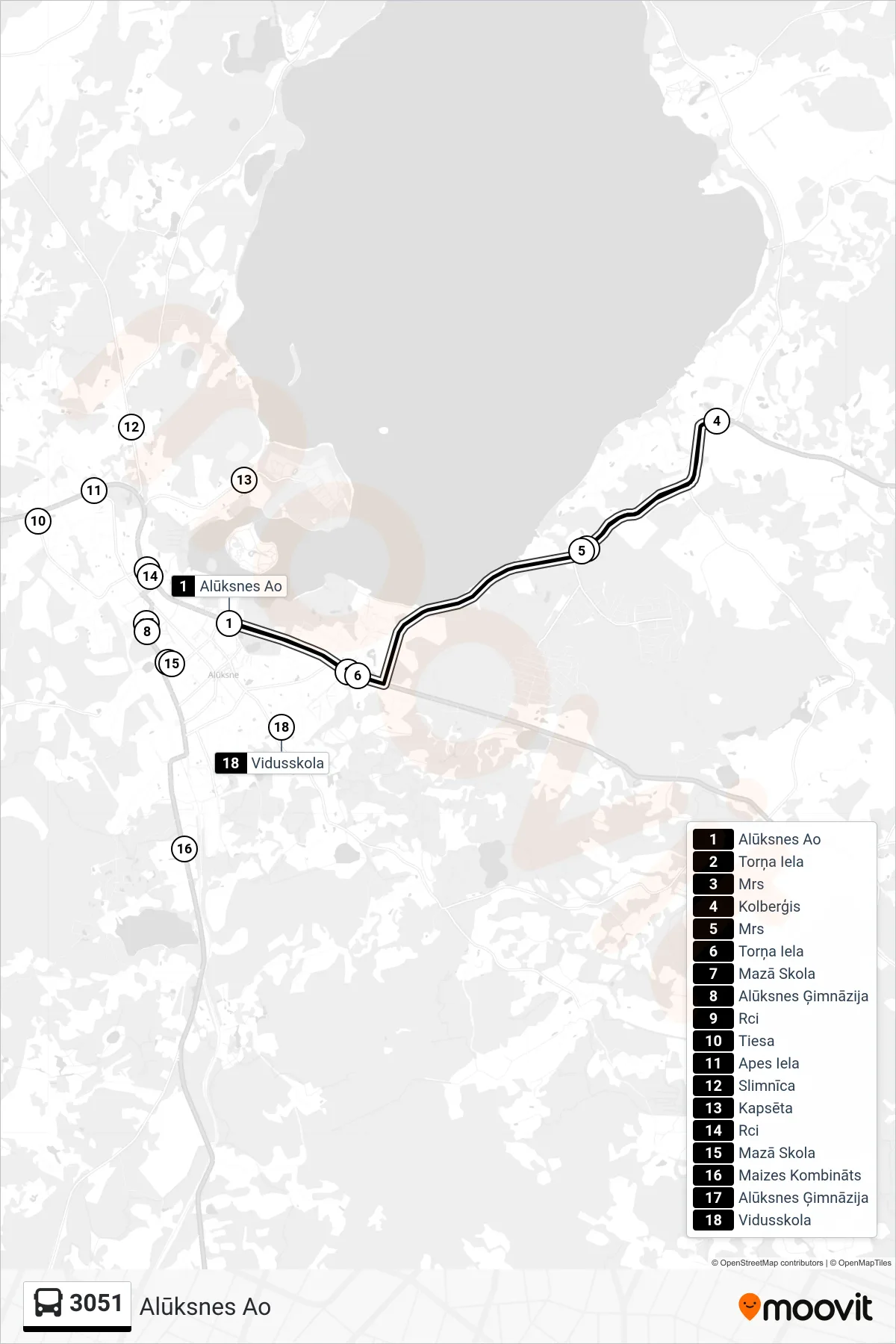 3051 bus Line (Alūksnes Ao) route and stops on a map