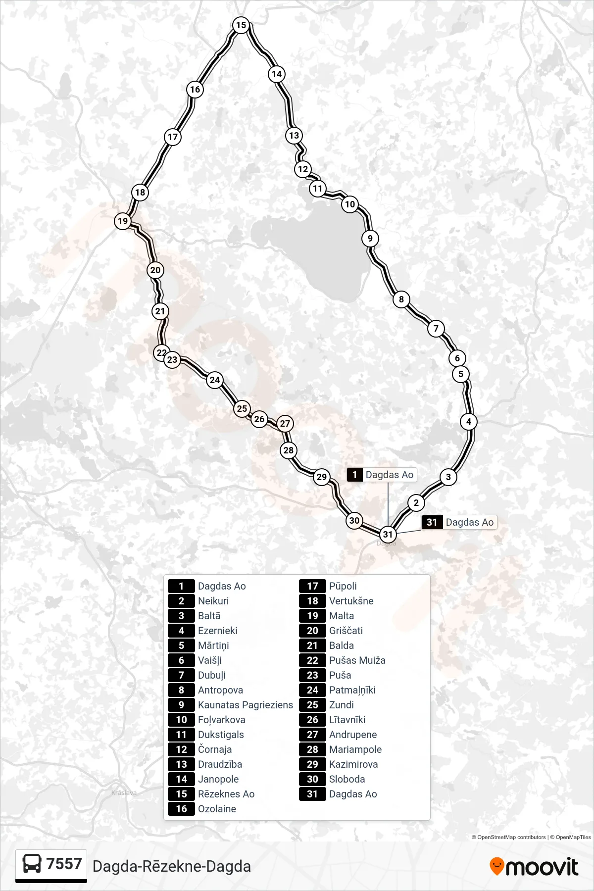 7557 bus Line (Dagdas Ao) route and stops on a map
