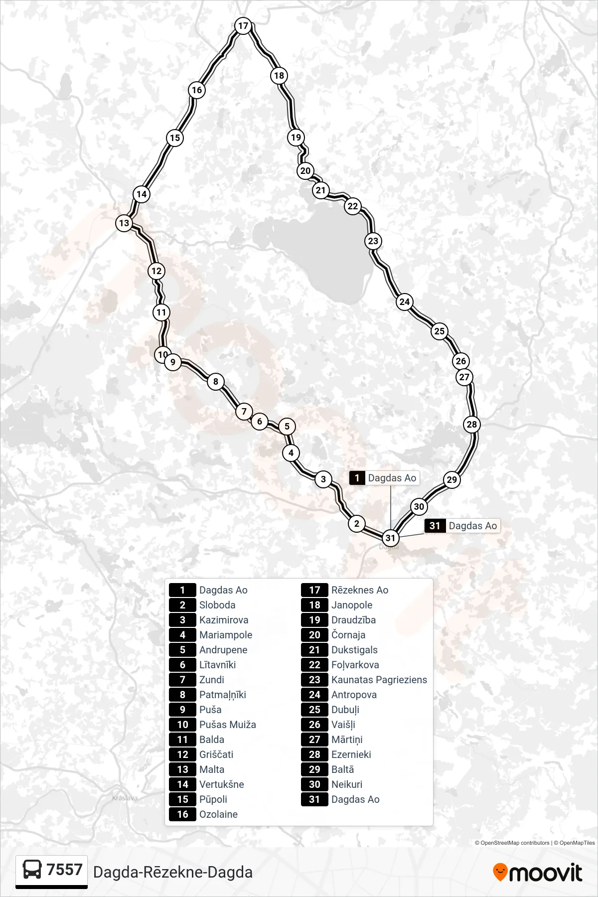 7557 bus Line (Dagdas Ao) route and stops on a map