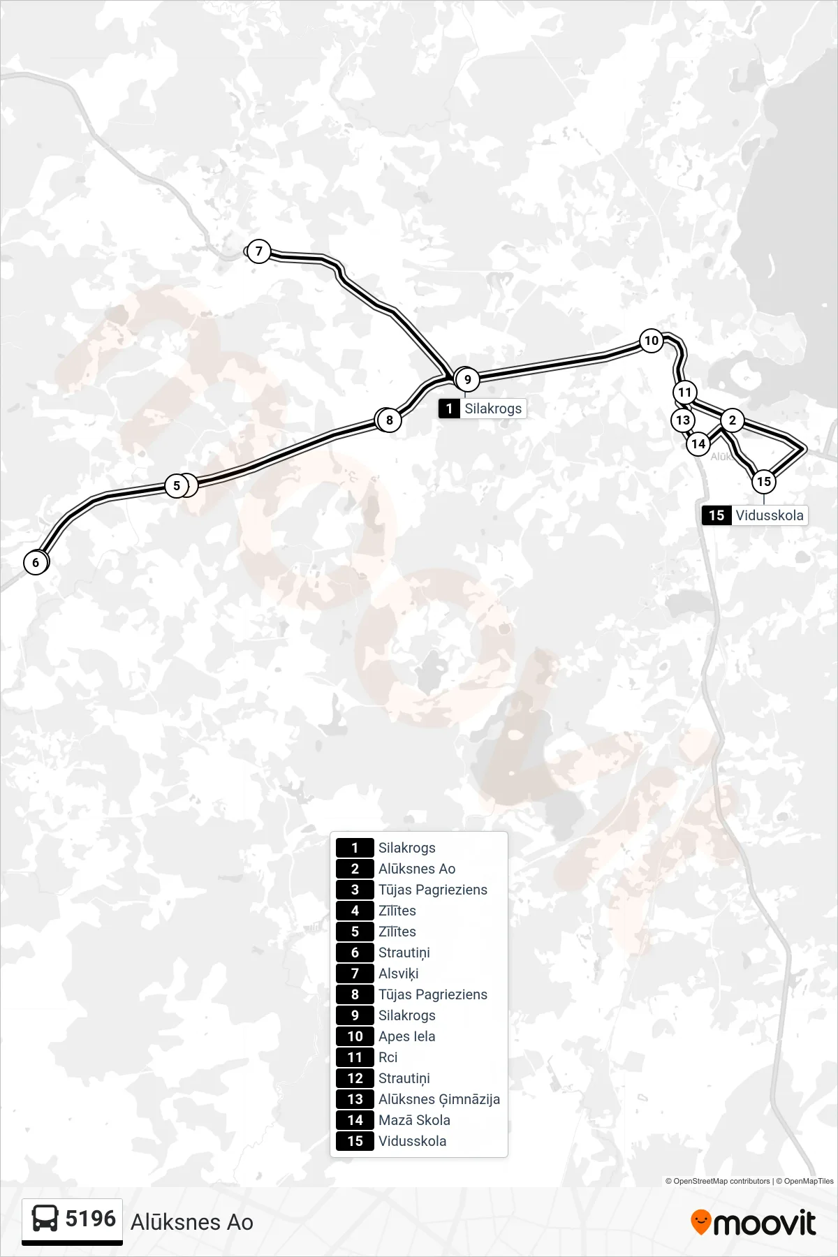 5196 bus Line (Alūksnes Ao) route and stops on a map