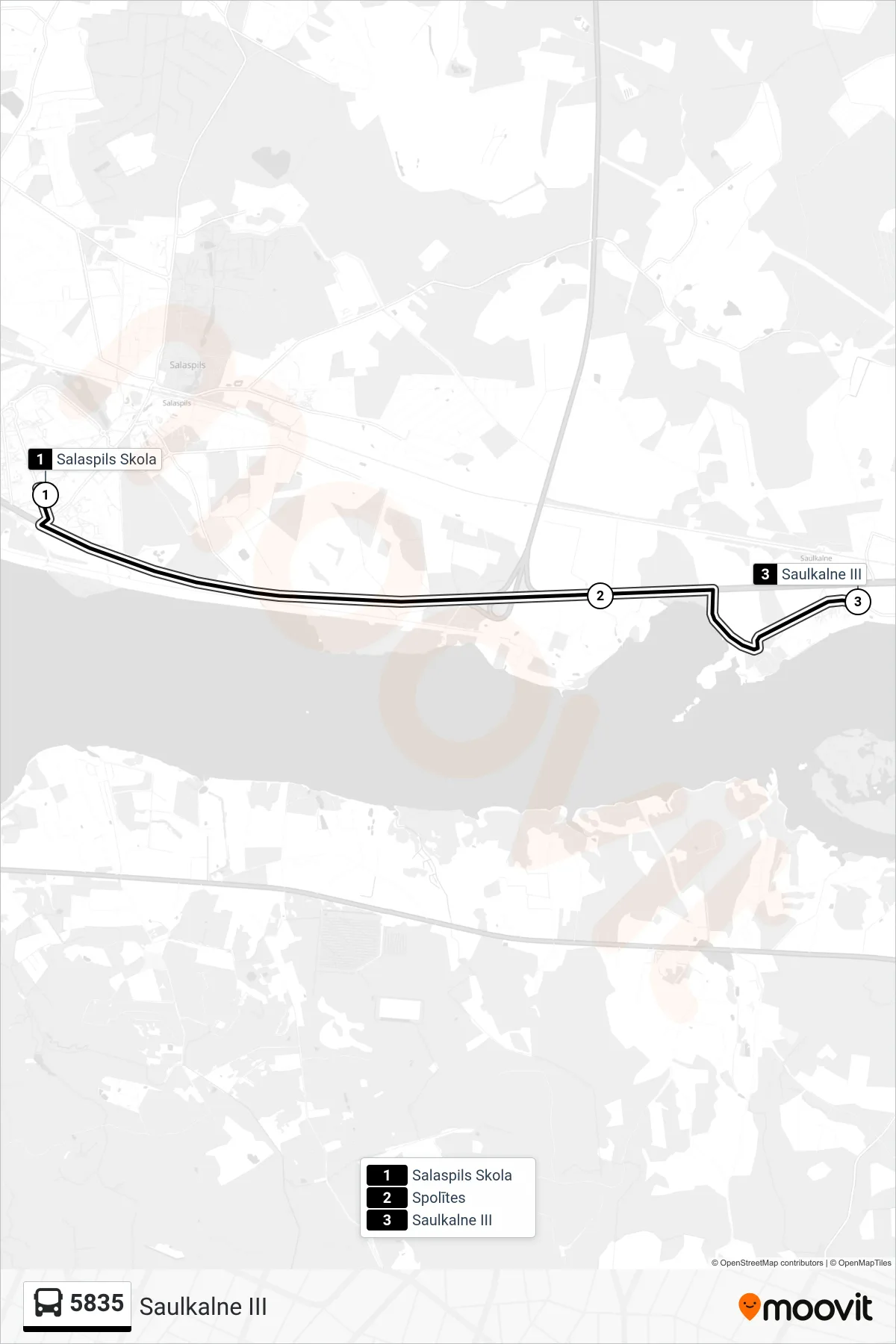 5835 bus Line (Saulkalne III) route and stops on a map