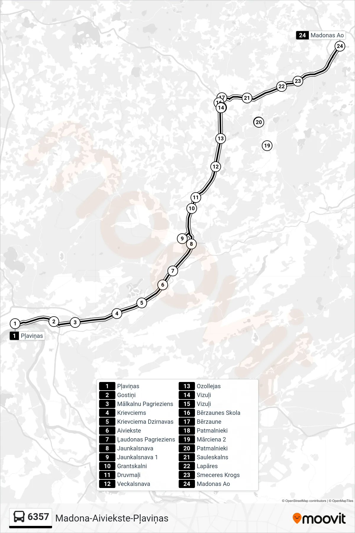6357 bus Line (Madonas Ao) route and stops on a map
