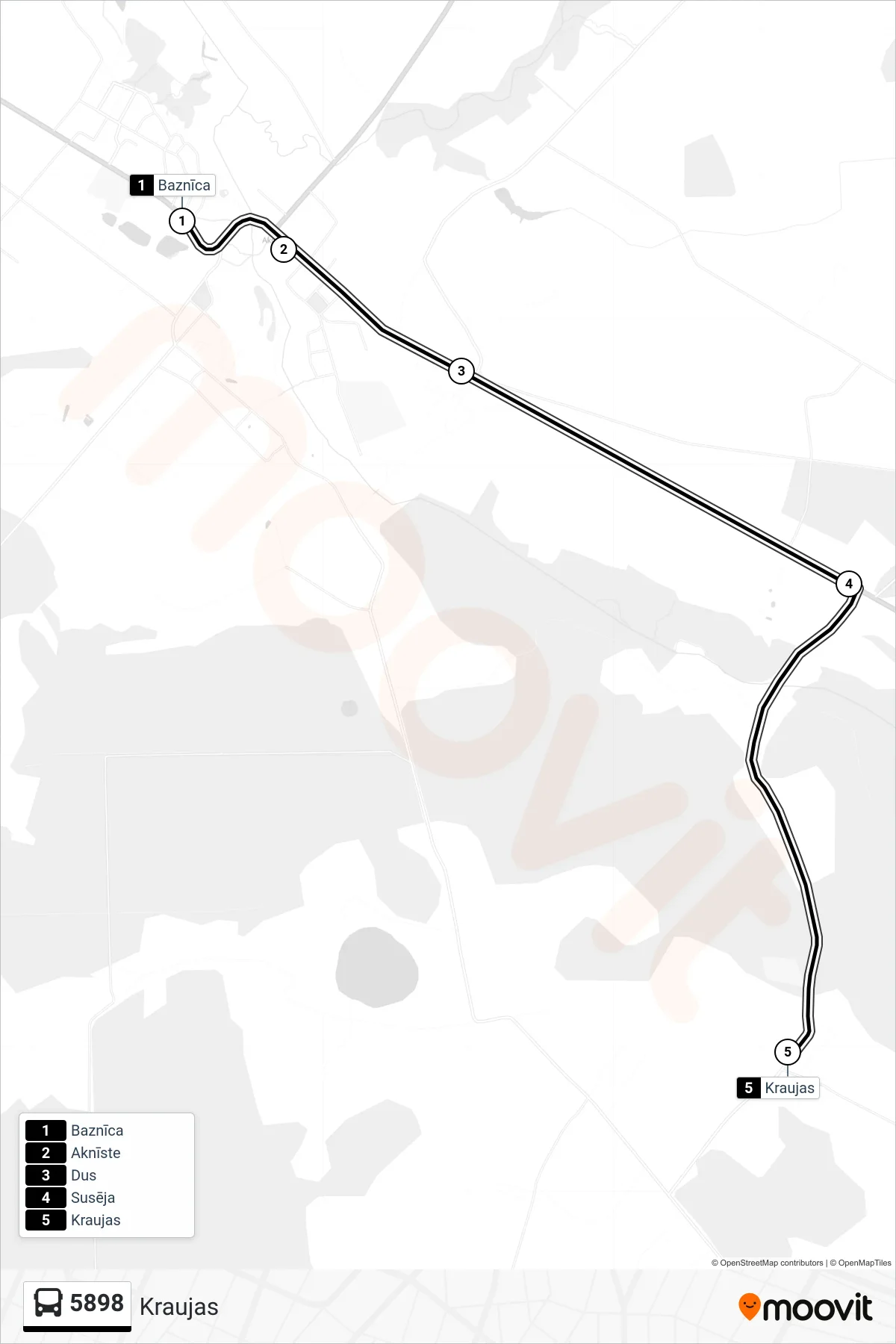 5898 bus Line (Kraujas) route and stops on a map