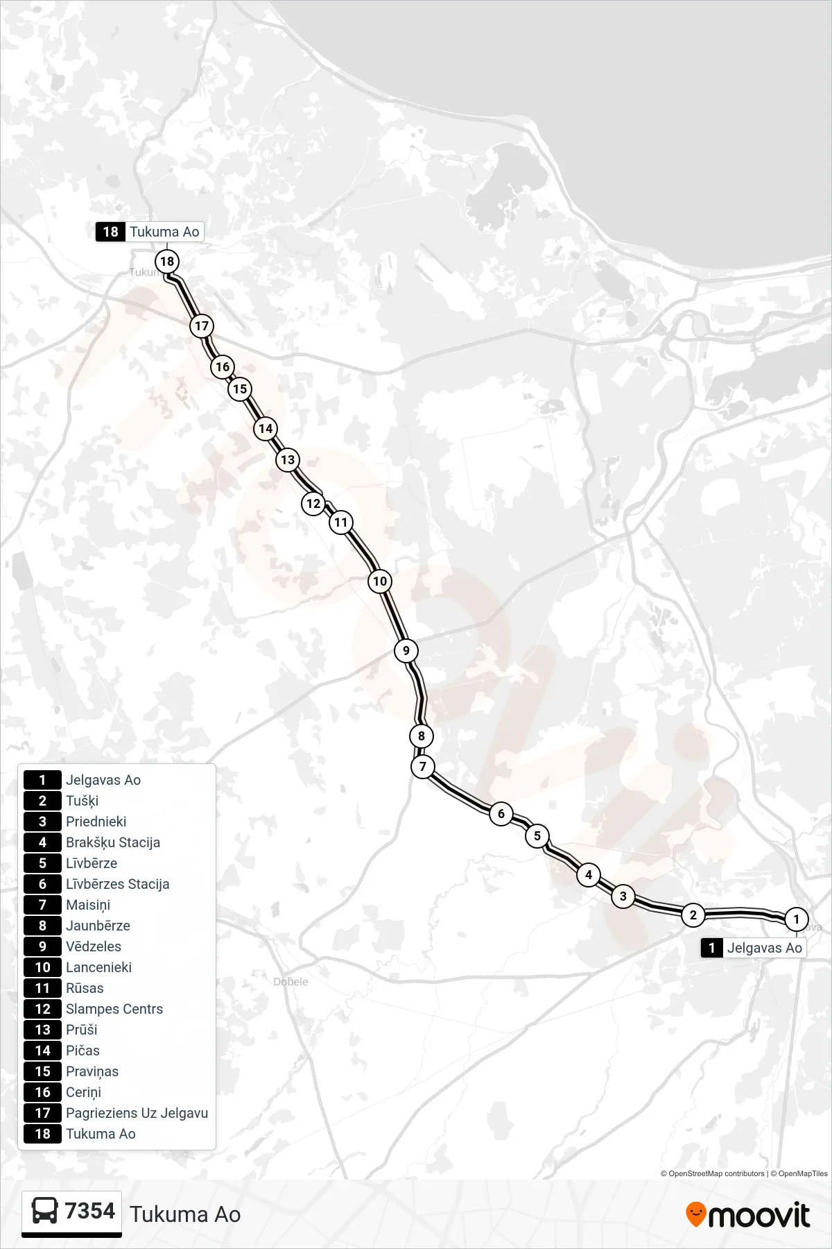 7354 bus Line (Tukuma Ao) route and stops on a map