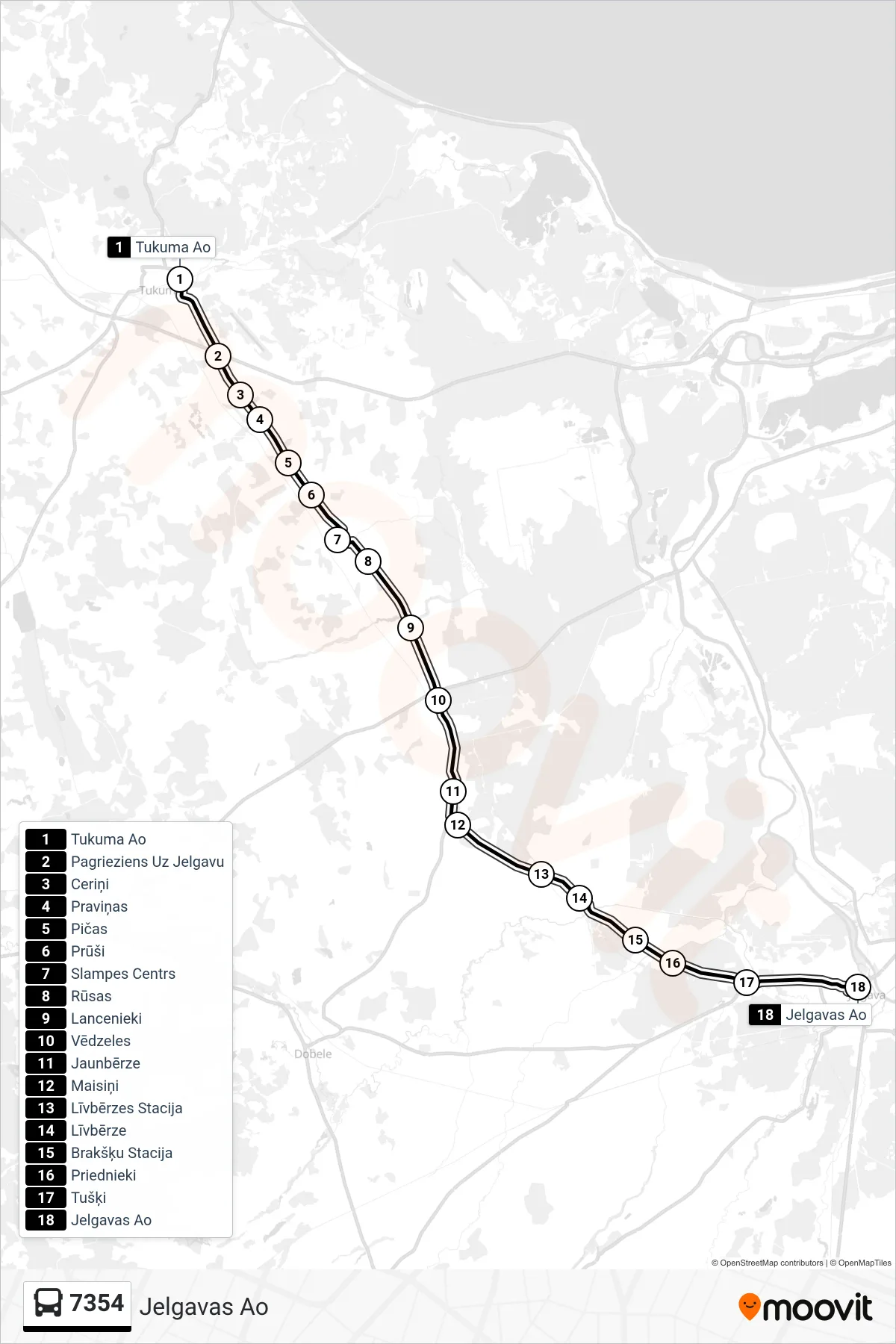 7354 bus Line (Jelgavas Ao) route and stops on a map